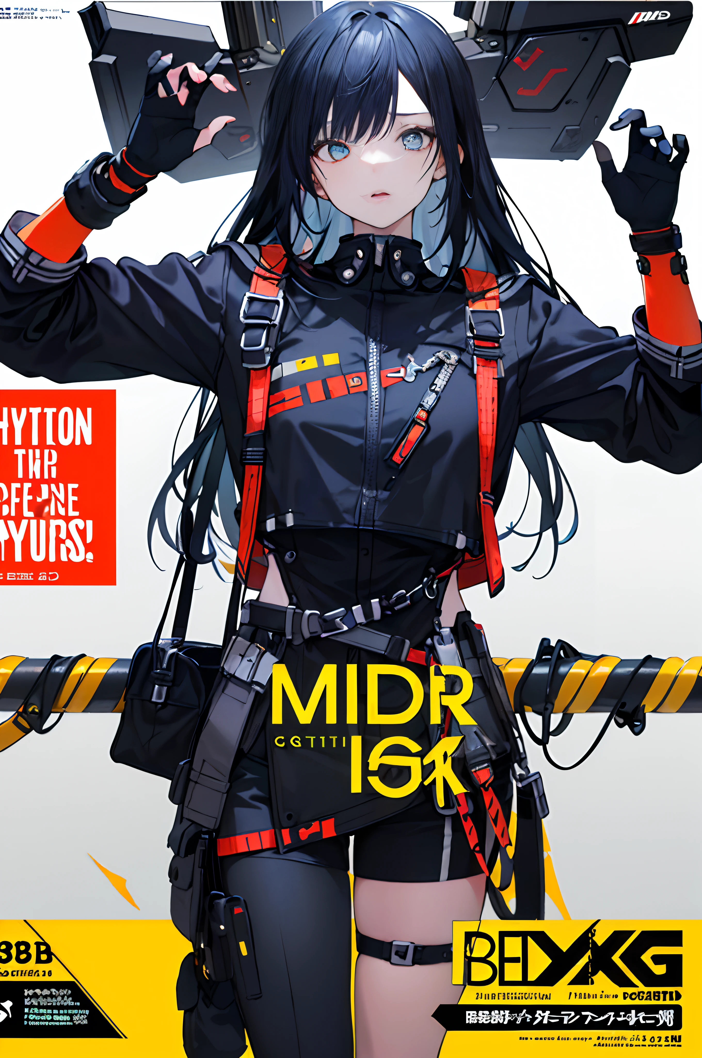 ((((Dramatic))), (((grittiness))), (((Intense))) The movie poster features a young woman as the central character。She stands confidently in the center of the poster,Wear fashion-forward cyborg-futuristic outfits,with a determined expression on her face。The background is dark and gritty,There is a sense of danger and a strong feeling。The text is bold and eye-catching,With catchy slogans,Adds to the overall drama and excitement。The color palette is dominated by dark colors,Dotted with bright colors,Make the poster dynamic and visually striking,tachi-e (Magazines:1.3), (Cover-style:1.3), Fashionab, woman, vibrant, Outfit, posing on a, Front,rich colourful,dyna,Background with,element in,self-assured,Expressing the,halter,statement,Attachment,A majestic,coil,Runt,Touching pubic area,Scenes,text,Cover of a,boldness,attention-grabbing,titles,Fashionab,typeface,Catchy,titles,more big,Smart、moderno、Trendy、focus-on、Fashionab、,tmasterpiece,Need,Best quality at best,Hyper-detailing,8K ,hyper HD