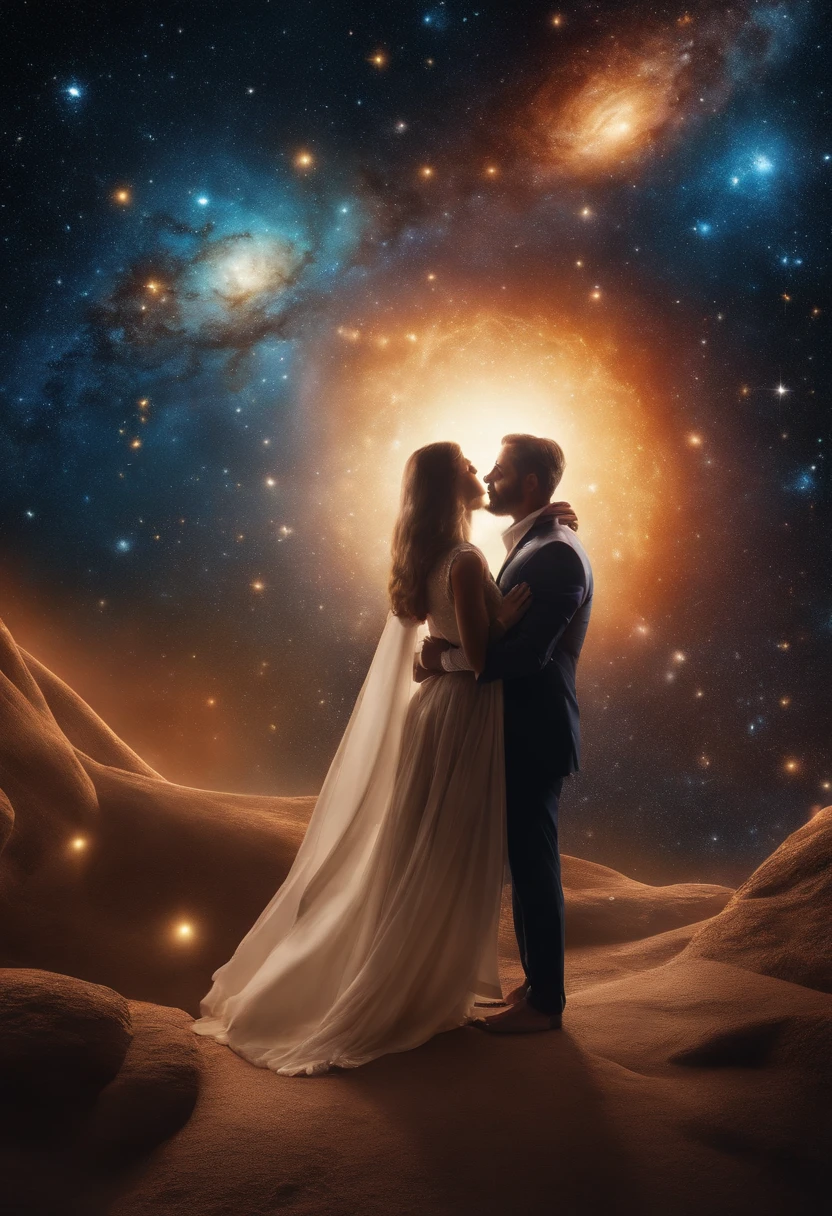 casal, homem e mulher, corpos feitos de estrelas, cosmic deities, universo, cores muito brilhantes, light particles, com luz brilhante, Mshiff, Arte do papel de parede, Papel de parede UHD