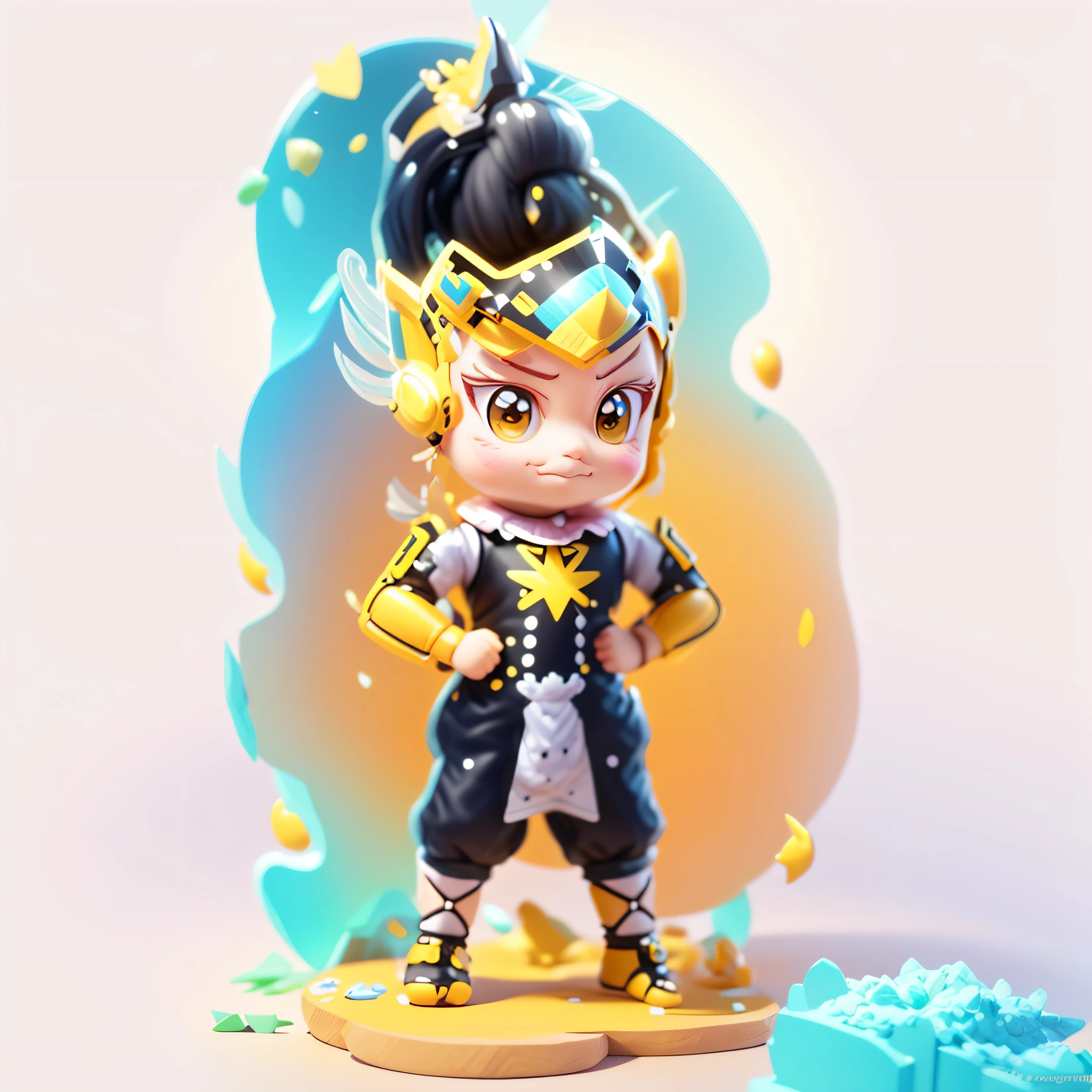 gatotkaca with a yellow robot costume, flying, logo design, cartoon, chibi, cute cute, black hair, mascot design, cartoon, cinematic lighting effects, charming, 3D vector art, cute and quirky, fantasy art, bokeh, hand drawn, digital painting, soft lighting, isometric style, 4K resolution, realistic rendering, highly detailed cleaning, vector images, realistic masterpieces, professional photography, simple spatial landscape, isometric, vibrant vector with a unicorn in the middle of the forehead, white background, single wing