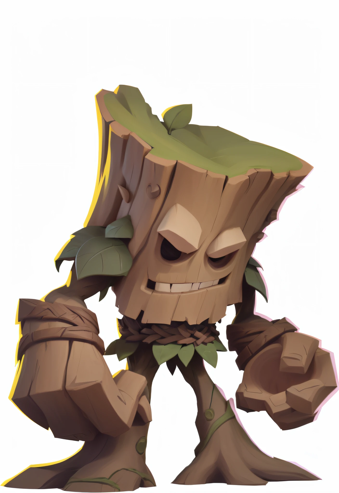 A close-up of a cartoon character holding a tree, treant, Groot, plant monster, Stylized game art, stylized as a 3d render, arte renderizada, Jane wood art style, Stylized concept art, plant monster, hearthstone art style, Evil Tree Wizard, orc merged with vines, the trees are angry, stylized 3d render