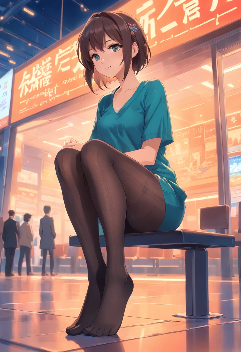 woman, 29 yo, sexual expression invite,sexual face,pantyhose Detailed((tights with detailed textures)),feet to the viewer,feet in front of the spectator,feet occupying the entire screen, feet on the screen covering the character