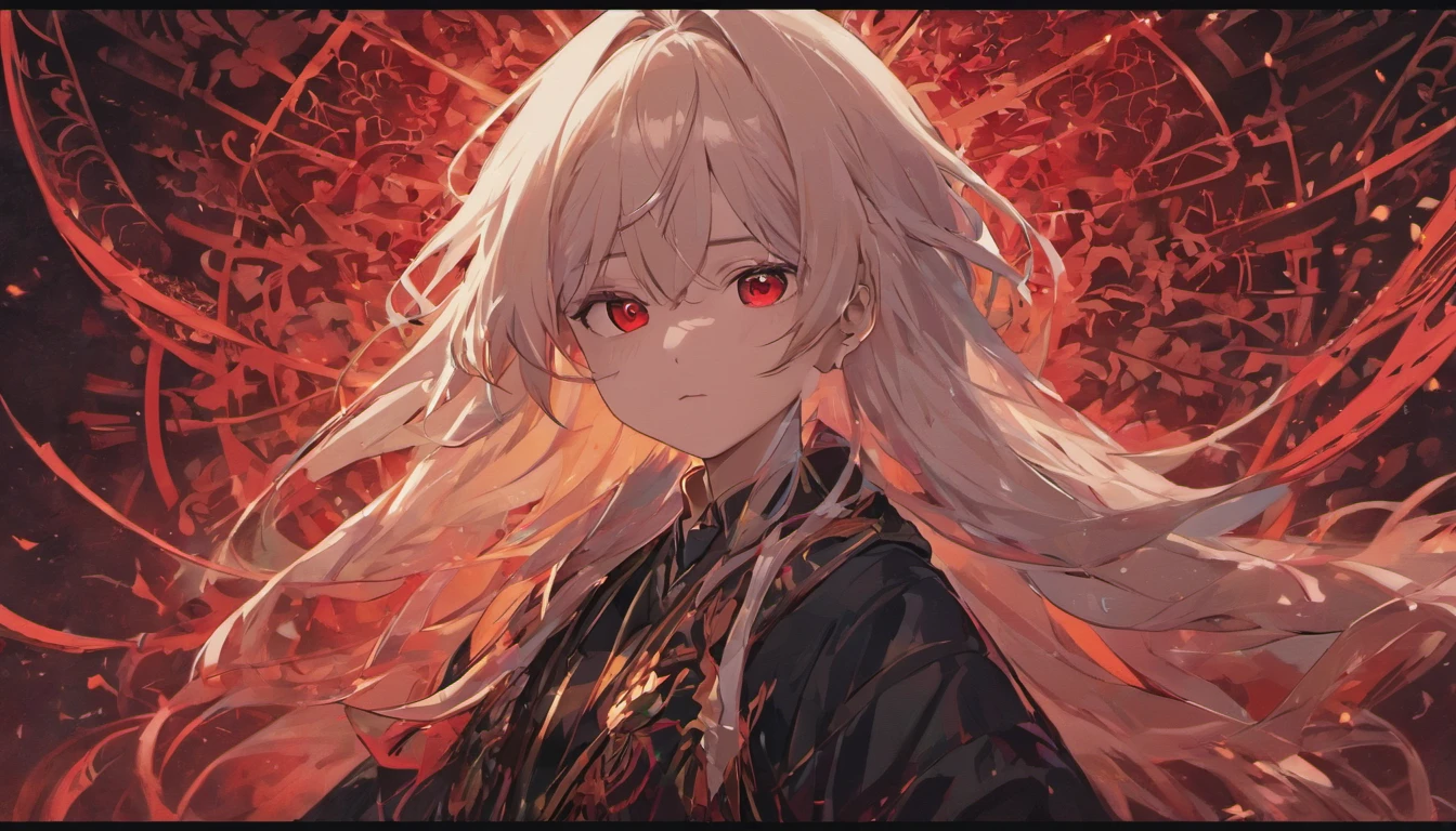 (Black background:1.4),(Silhouette of a boy's head, Red eyes, Long colorful white hair, Oriental elements, In the dark),(Chinese illustration:1.3,paper art:1.3, Quilted paper art:1.2),( reasonable design, Clear lines, High sharpness,Best quality, Very detailed, Masterpiece, movie light effect, 4K )