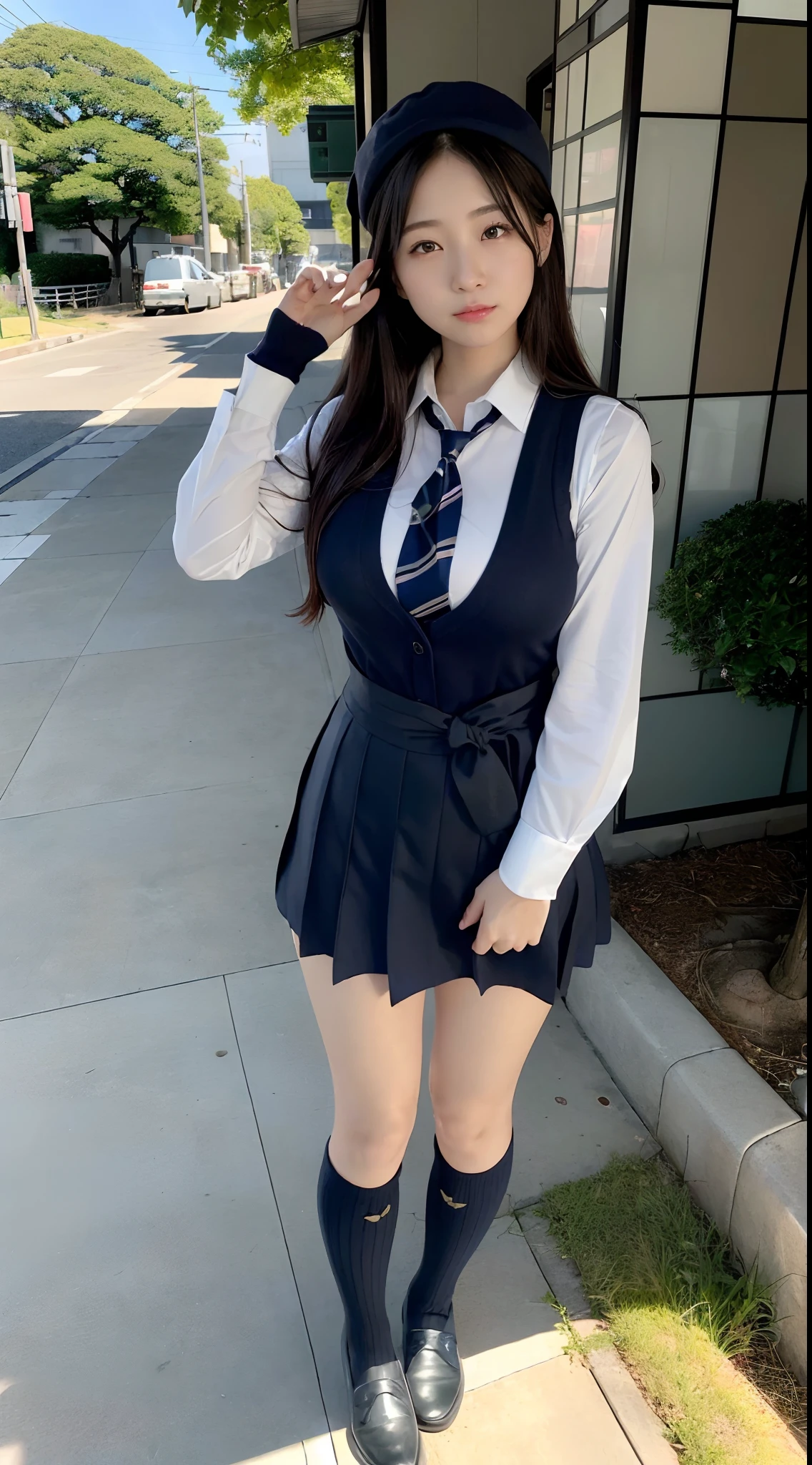 ulzzang-6500-v1.1, (Raw foto:1.2), (Photorealistic:1.4), Beautiful detailed girl, very detailed eyes and face, Beautiful detailed eyes, Ridiculous, Unbelievably ridiculous., huge file size, A highly detailed, high resolucion, Very detailed, Best Quality, Masterpiece, Chemomimi, ((Japanese girls' high school uniform)), Illustration, Very detailed, BAPV, integrated, 8K wallpaper, amazing, Fine details, Masterpiece, Best Quality, Highly detailed YTD uniform 8k wallpaper, light on the face, Cinematic lighting, 1Girl, 16yo, (()), ((Dynamic Pose))), (camel toes), (half), (Pantyhose), (Kneeling and sitting with your legs bent))