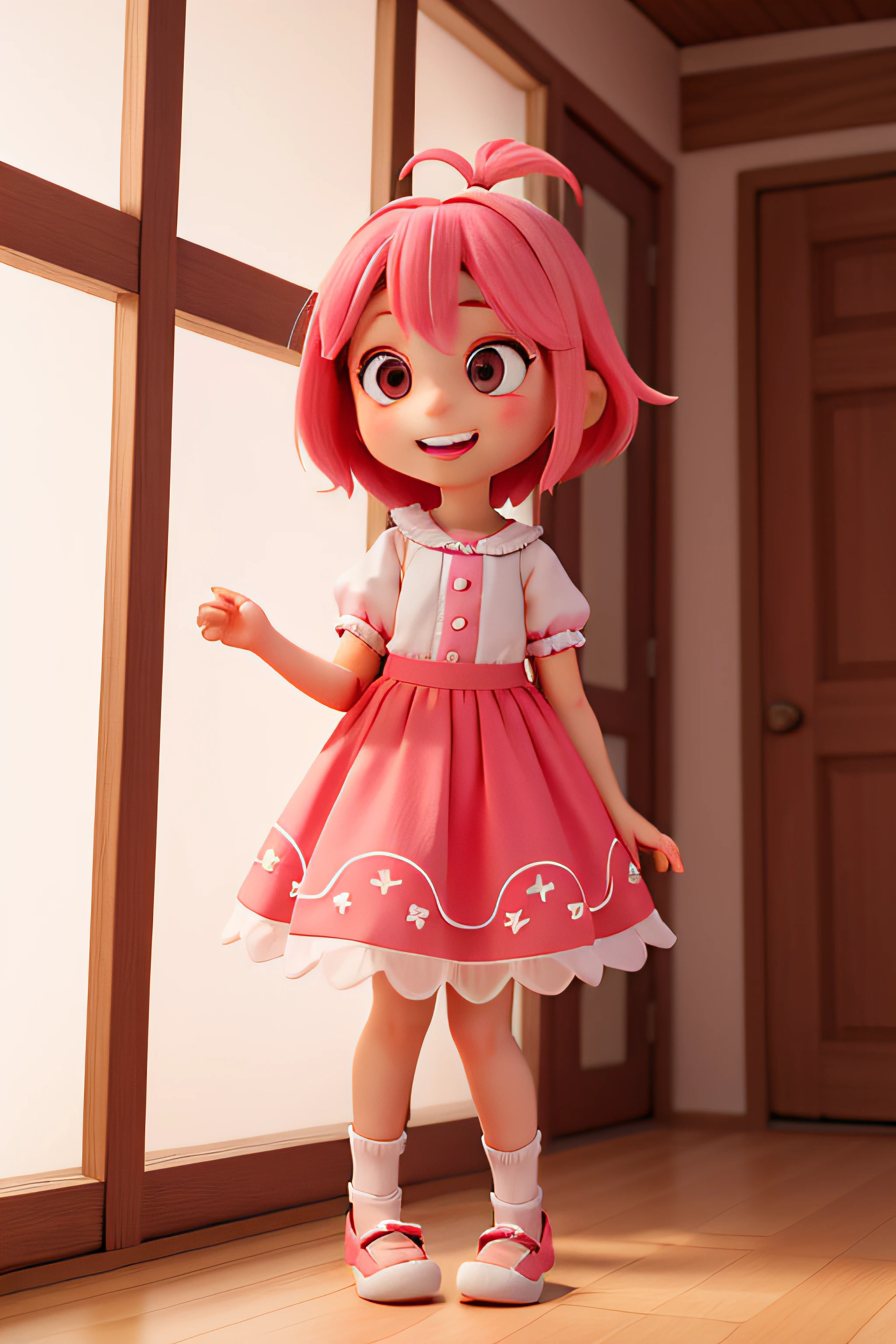 ??? girl sakura, cartoon, 5 anos aproximadamente, garota pequena, estilo chibi, Olhos grandes, sorriso fofo, cabelo rosa, estilizada, cores vivas, imagem corpo todo, she's in doubt, reflective, when asking questions, sad, reflective, confused.