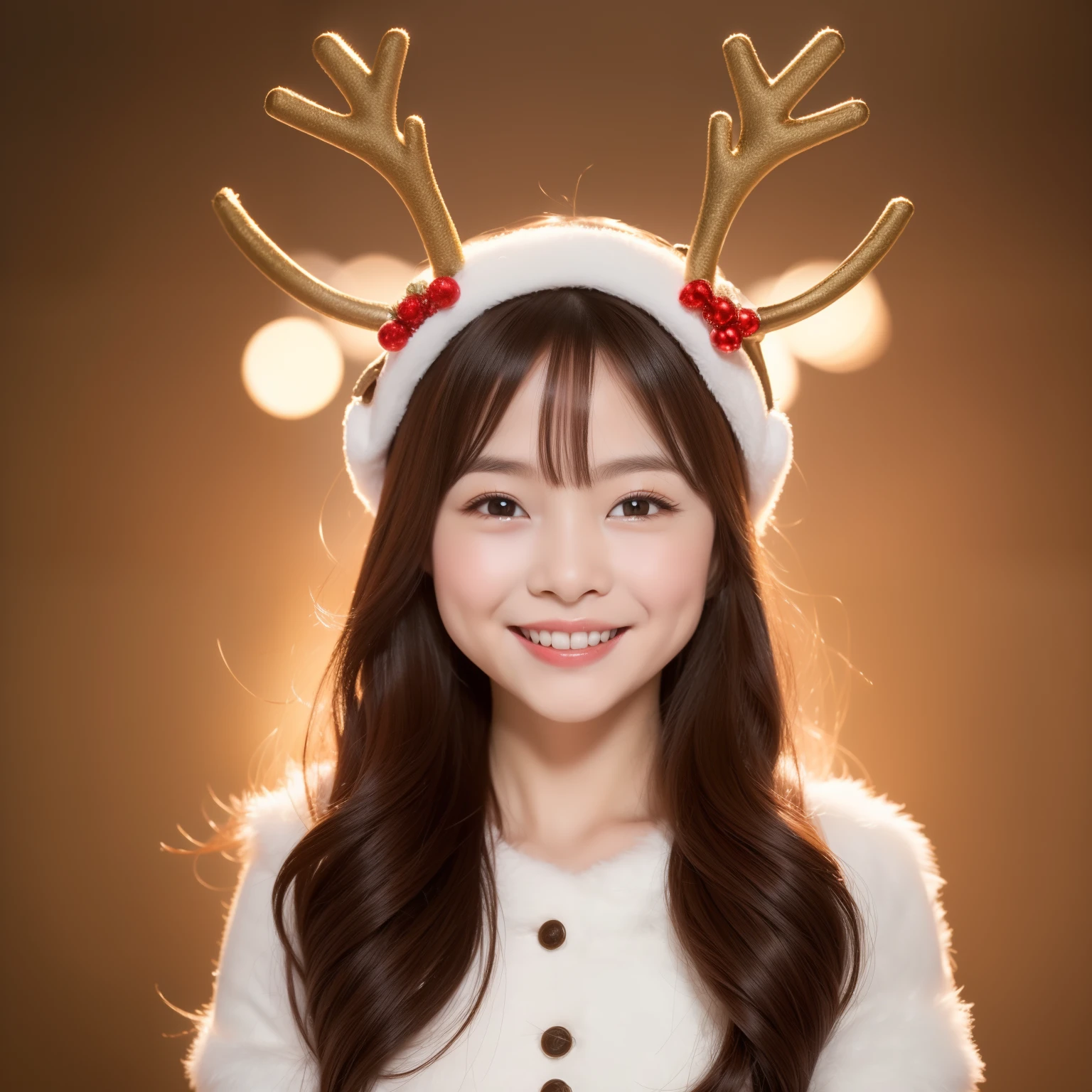 Christmas、Cute reindeer headgear、6years old、a smile、((top-quality、8K、​masterpiece:1.3))、