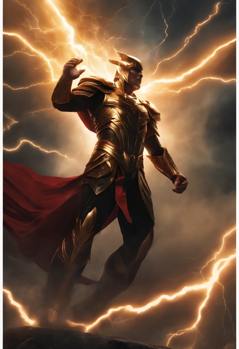 masutepiece, Best Quality, meticulous, ultra-detailliert, Face of a man with lightning and thunder, irate, wrath, Supreme God, Smooth black armor