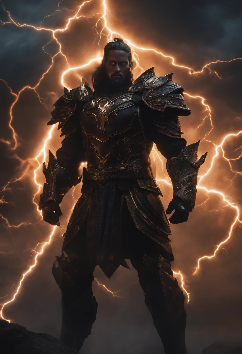 masutepiece, Best Quality, meticulous, ultra-detailliert, Face of a man with lightning and thunder, irate, wrath, Supreme God, Smooth black armor