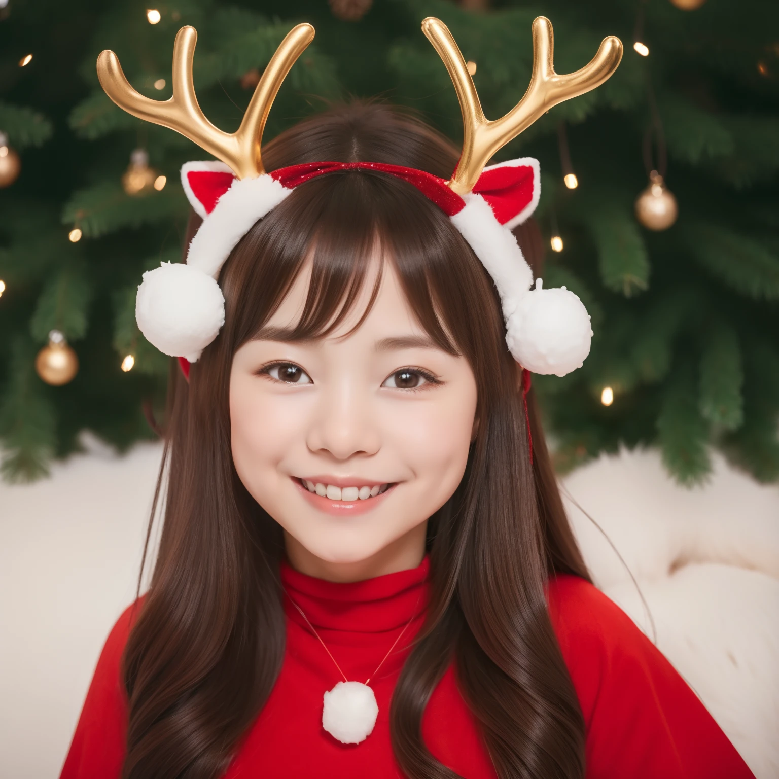 Christmas、Cute reindeer headgear、6years old、a smile、((top-quality、8K、masterpiece:1.3))、