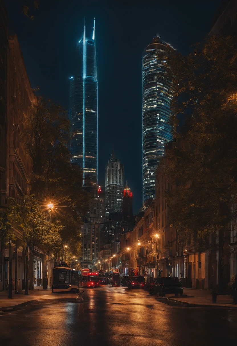 City with buildings at night
