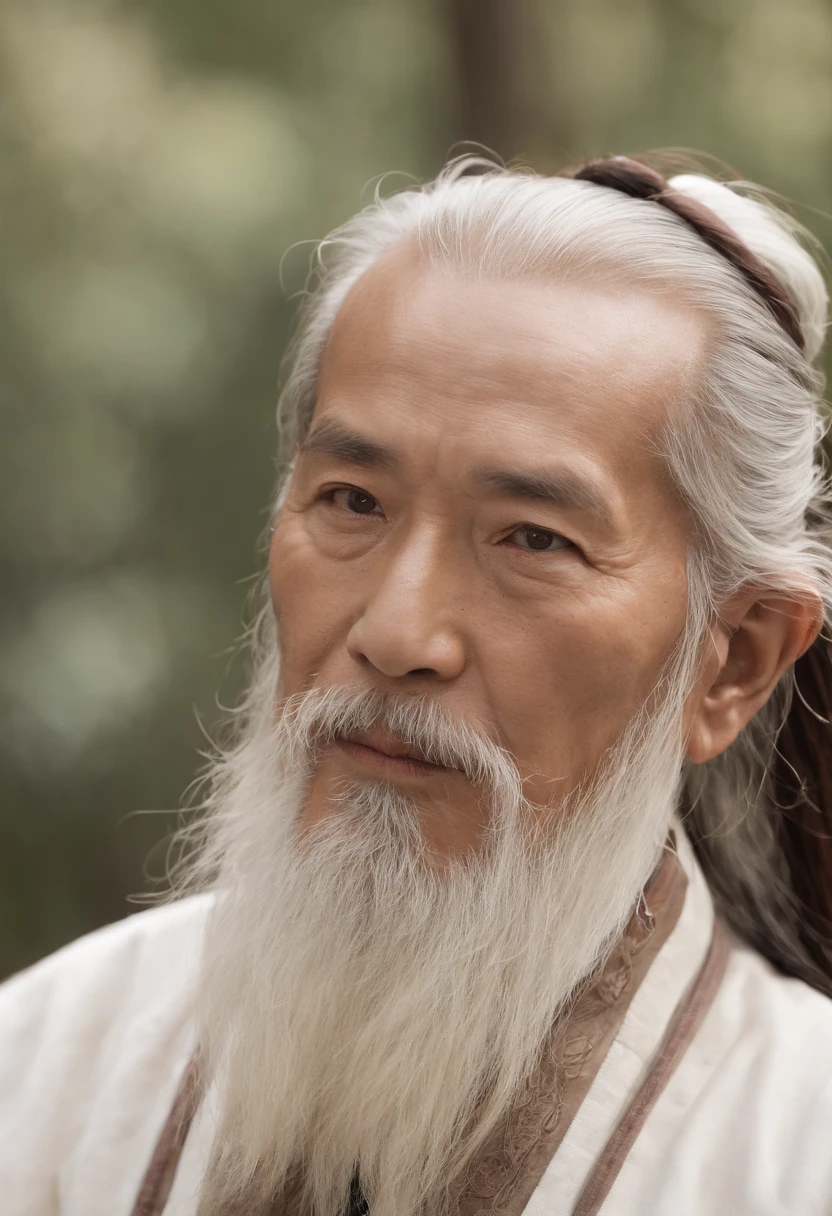 A close-up of an old man with a long beard and a white beard, Taoist,There is a bun on the top of the head，Use mahogany hairpins，Monge costumes，full bodyesbian，inspired by Wu Daozi, Portrait of a monk, Taoist master, portrait photo of an old man, inspired by Hu Zaobin, inspired by Hu Zao, Long white beard, inspired by Li Cheng,high-definition picture quality