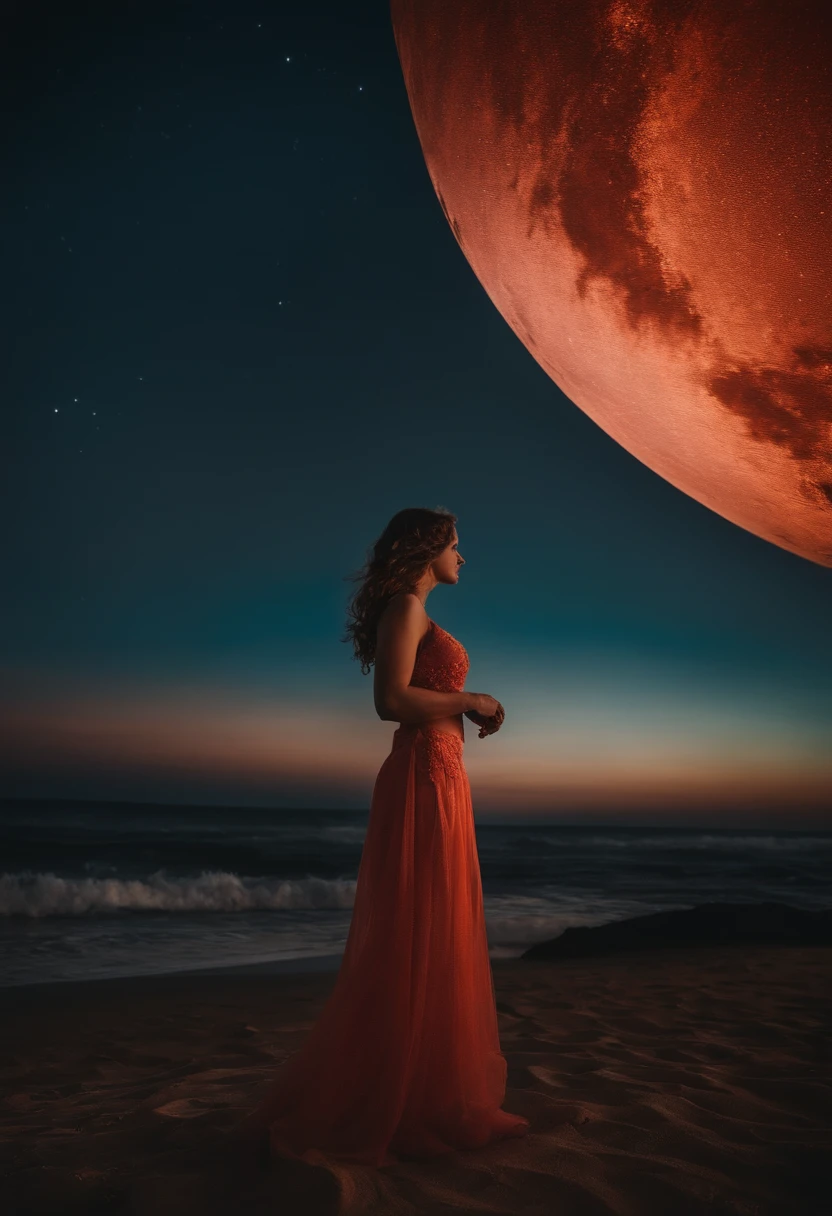 uma menina nua sexy real com um fundo da lua