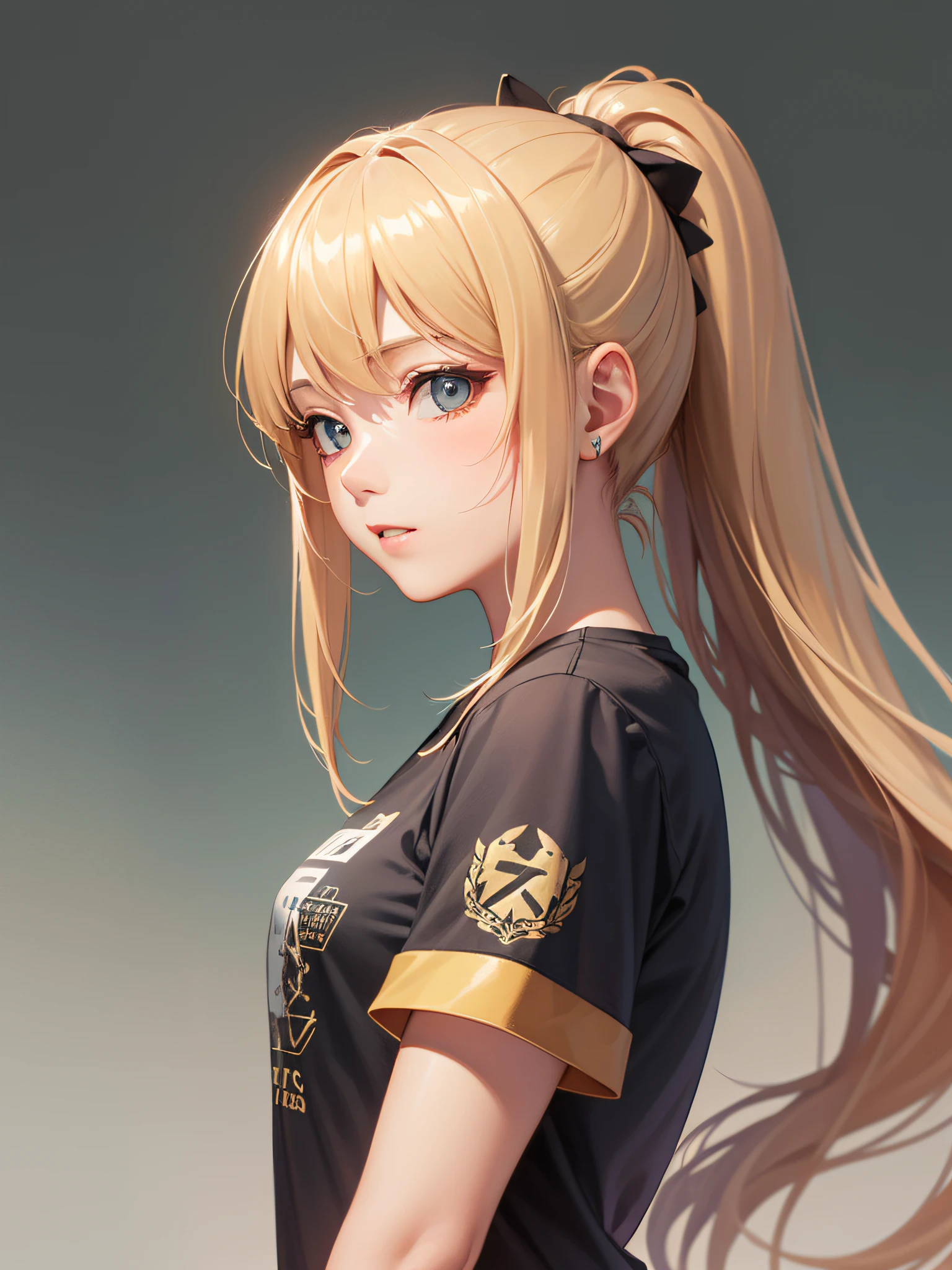 ((Finest quality)),(超A high resolution),(ultra-detailliert),((surrealistic)),sharpnes,Clair,Art with astounding depictions, (1人の女性,flaxen ponytail),Camouflage T-shirt