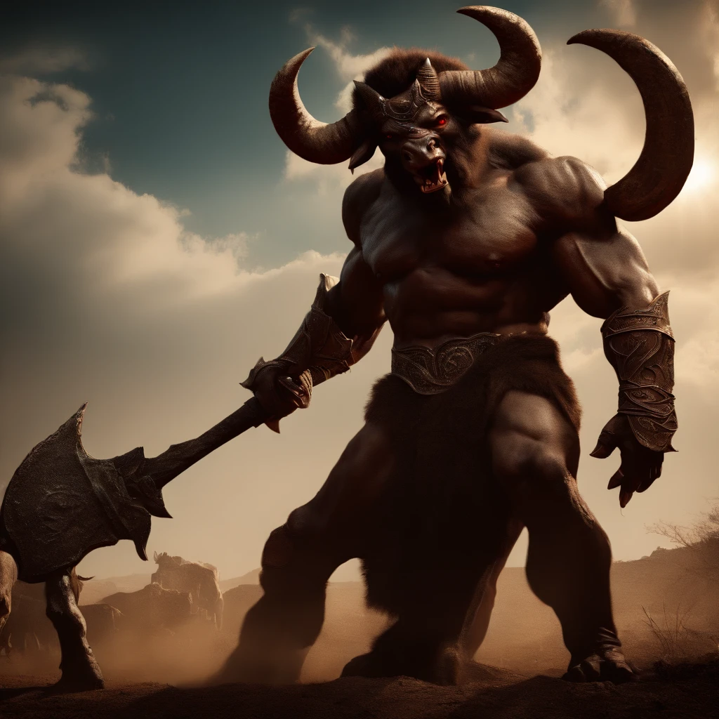 Struck by lightning(Black minotaur:1.5),(A monster with a minotaur with a tomahawk:1.8),sense of strength,Standing cow with an axe,Painful expression,Scary red eyes,(The minotaur raised its head and roared into the sky:2),funk,shudder,The current spreads around,Medieval landscape,Fantastical,4K,best qualtiy,primitive,((Ultra-detailed and high-precision details)),Power Hero & Magic 3,Fantastical,The background is the canyon plain,The scene is impressive