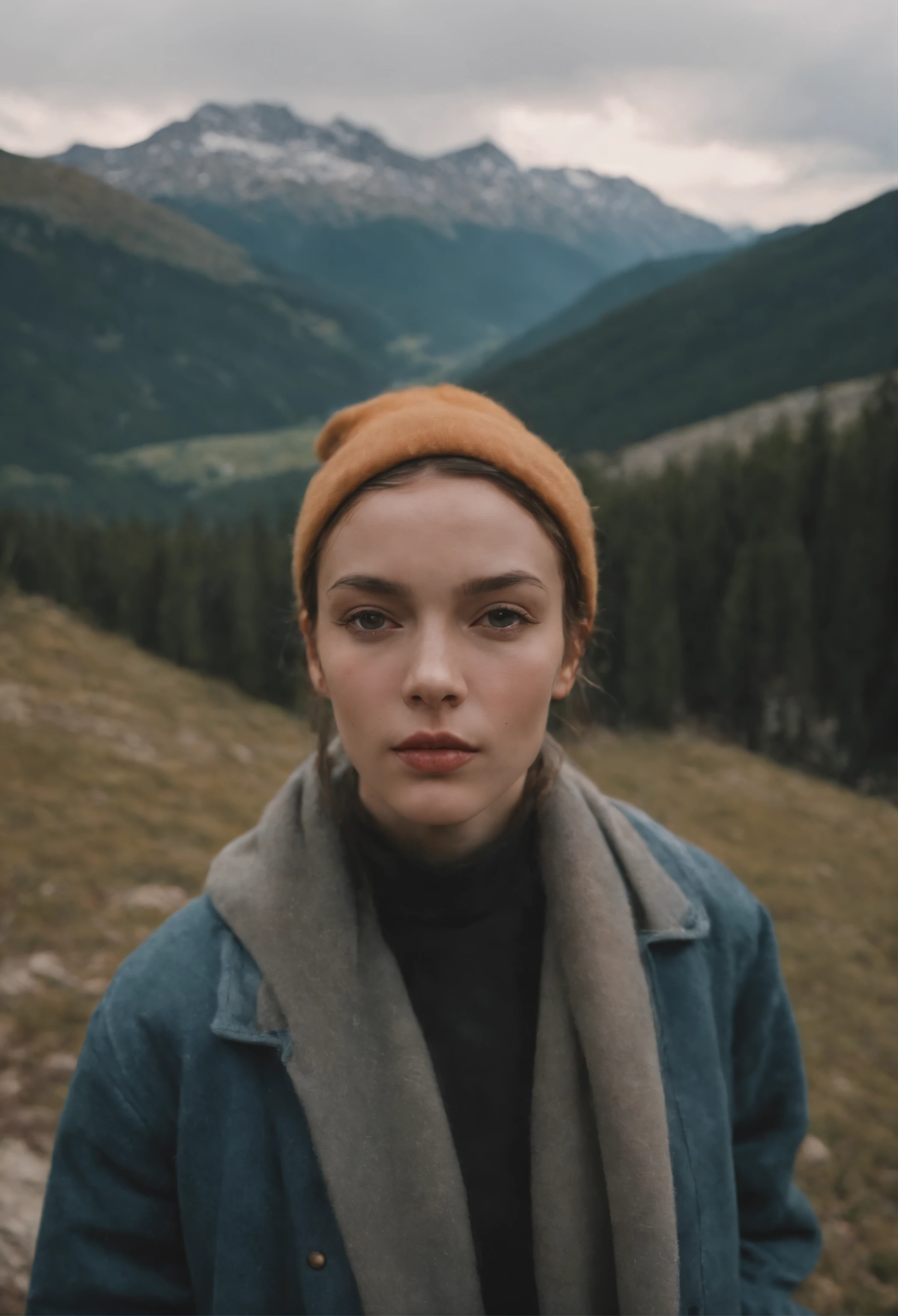 Mountains, in the style of rap aesthetics, schizocore, ferdinand hodler, photo taken with fujifilm superia, charly amani, oversized portraits, babycore