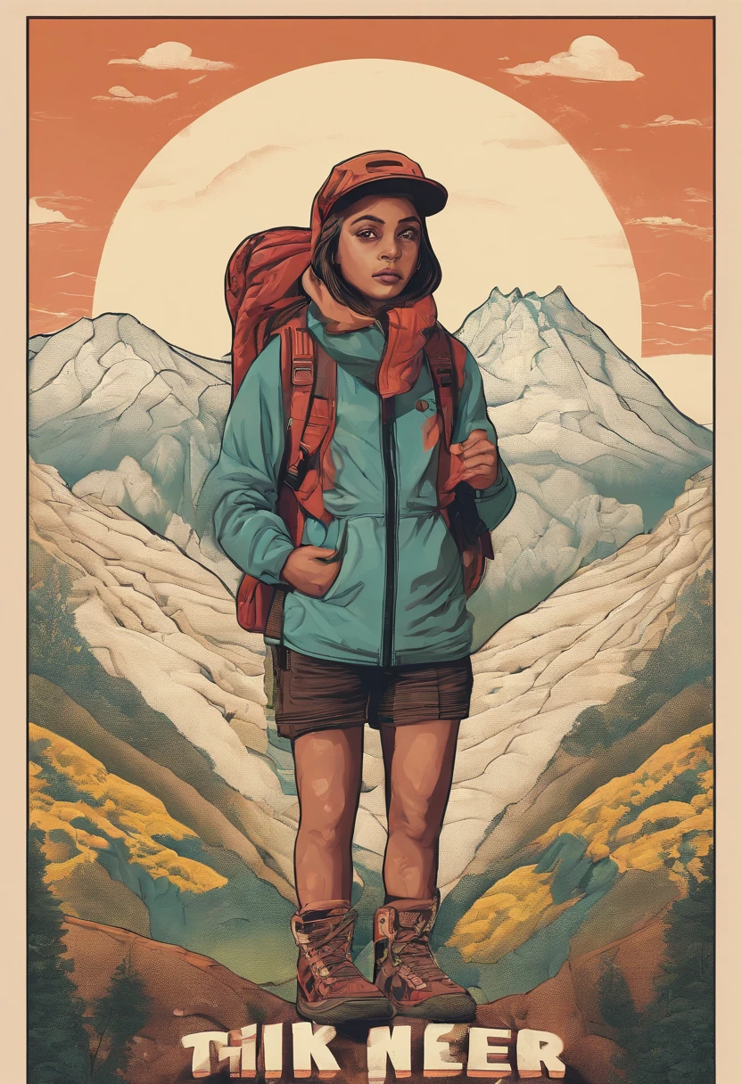 Hiker, in the style of rap aesthetics, schizocore, girl, photo taken with fujifilm superia, charly amani, oversized portraits, core