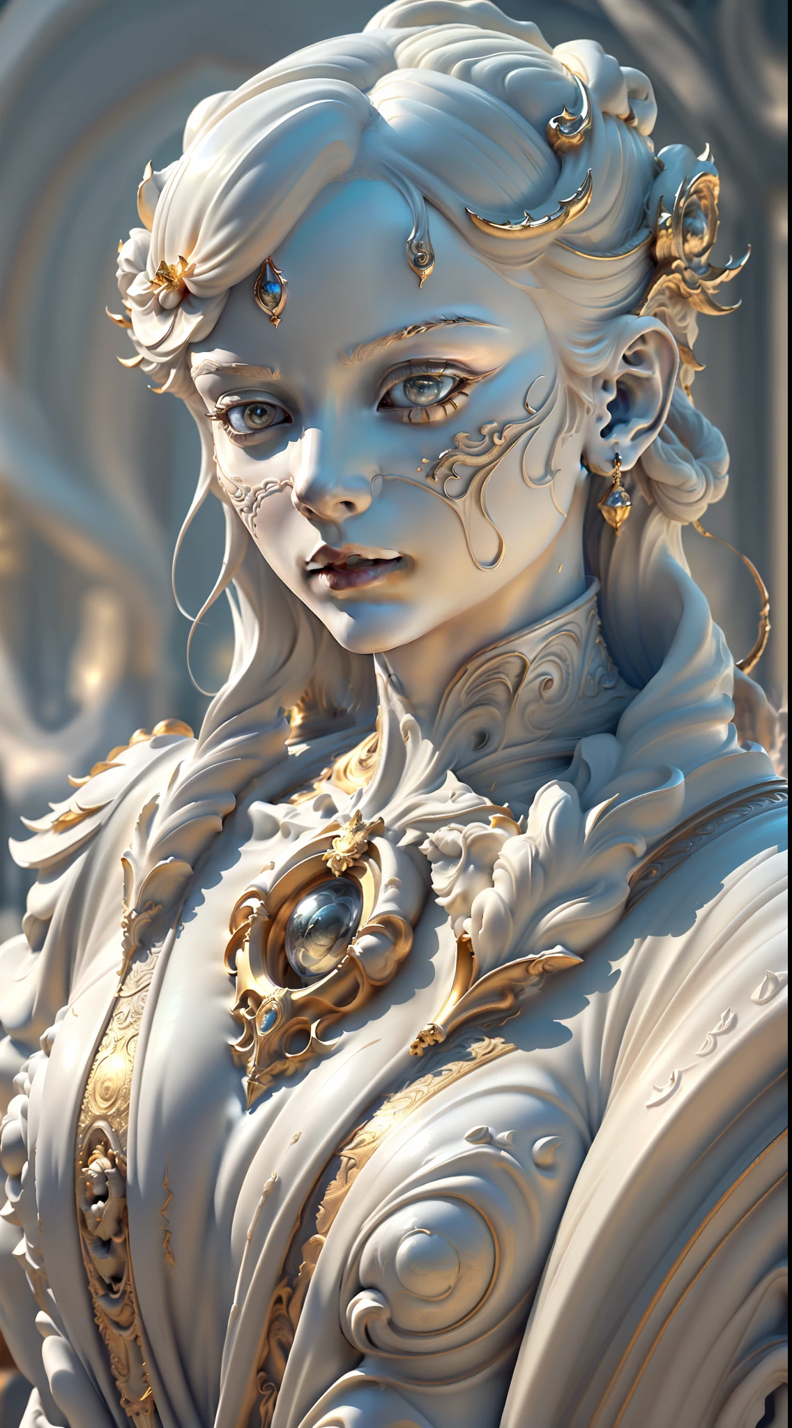 High-detail RAW color art, animation, marble skin of a car, high angle, marble statue, (((ultra-detailed elegant))), white skin, magical atmosphere, (focus on face), (detailed skin, texture (intricately detailed, fine detail, hyper-detailed), ray tracing, subsurface scattering, soft diffuse lighting, shallow depth of field sharp-focus bokeh