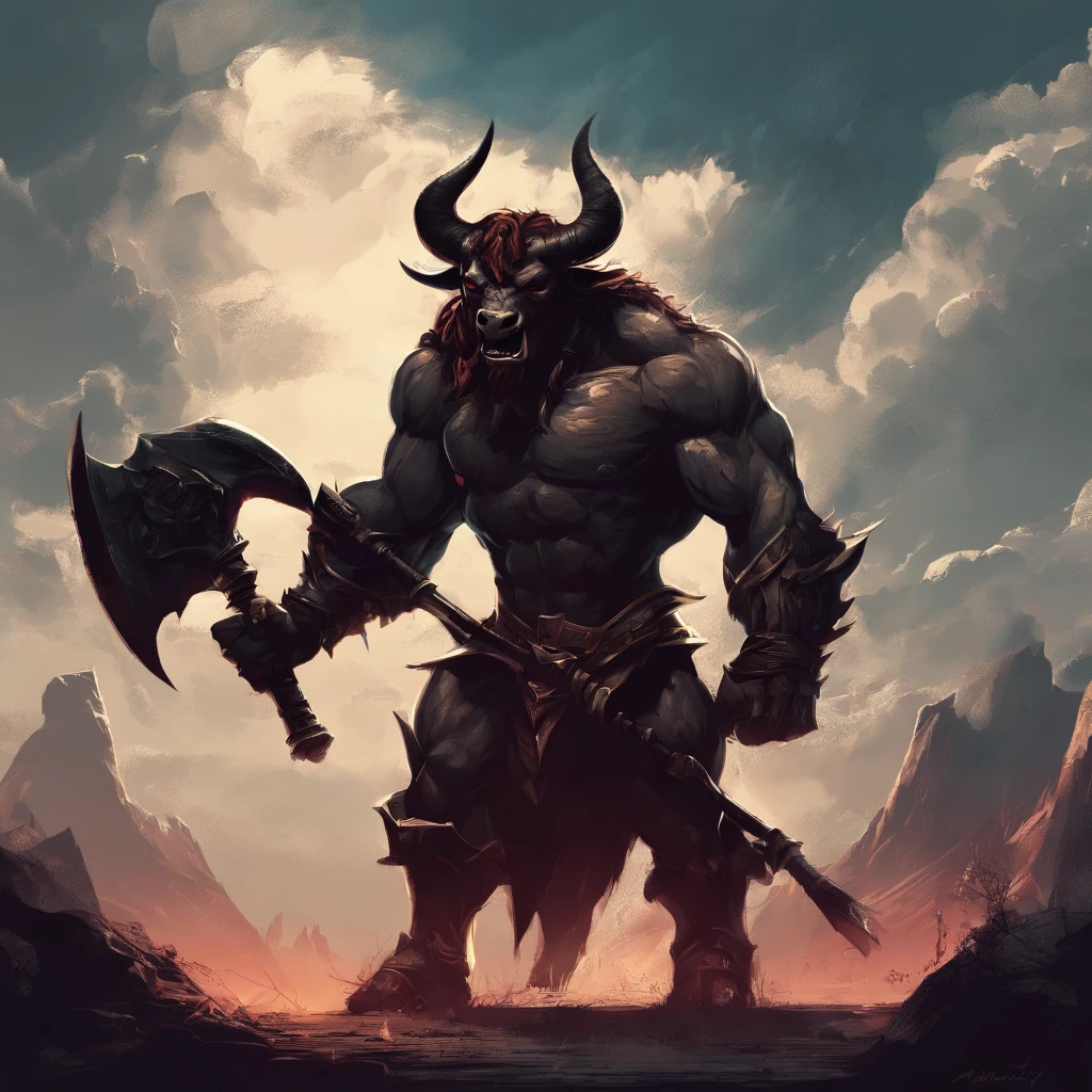 Struck by lightning(Black minotaur:1.5),(A monster with a minotaur with a tomahawk:1.8),sense of strength,Standing cow with an axe,Painful expression,(The minotaur raised its head and roared into the sky:2),funk,shudder,The current spreads around,Medieval landscape,Fantastical,4K,best qualtiy,primitive,((Ultra-detailed and high-precision details)),Power Hero & Magic 3,Fantastical,The background is the canyon plain,The scene is impressive,(Struggling in pain:1.8),break one's heart,Pained and uncomfortable expressions