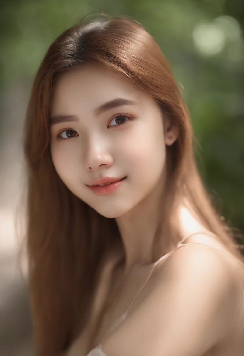 photorealisim、**-****-*** girl、Very young、Erotic Poses、Smooth straight hair、Detailed body、Shy smile、No makeup、a large bust、Naked、