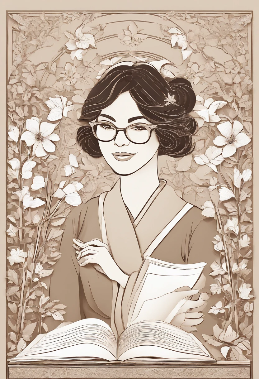 Quality first,masterpiece in detail,Middle-aged woman wearing glasses,Be a teacher,sportrait,closeup cleavage,and five cute kids reading a book,in class room,fresh flowers,Rich in color