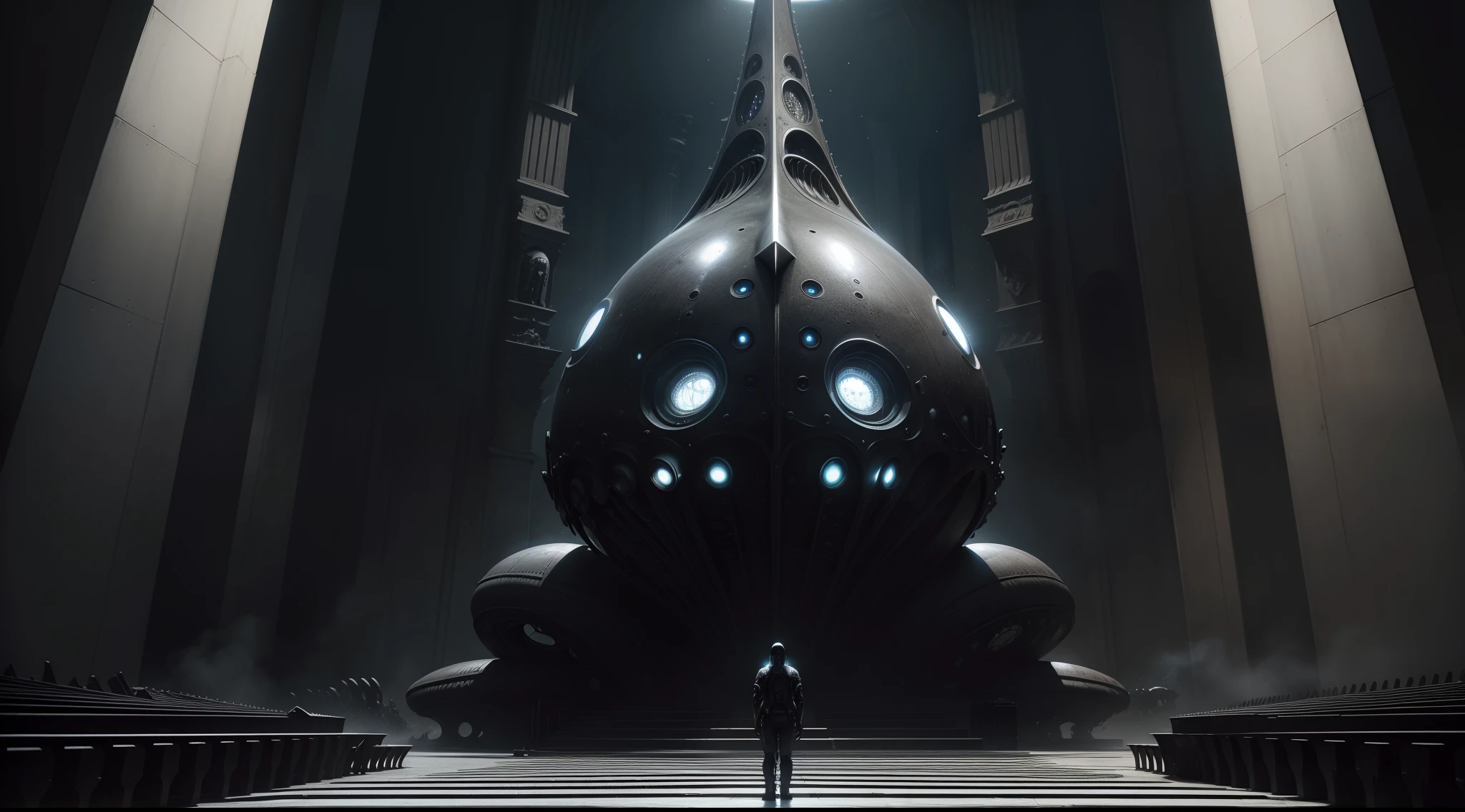 Huge nave with tubrivas and nozzles to the maximum, biomechanics black planet H.r. Giger. gigante. 8K High Resolution, realistic photograph, alto detalles, Alien, strange world, esfera estilo H.R. Giger. Oscuridad total, nave Alemana segunda Guerra