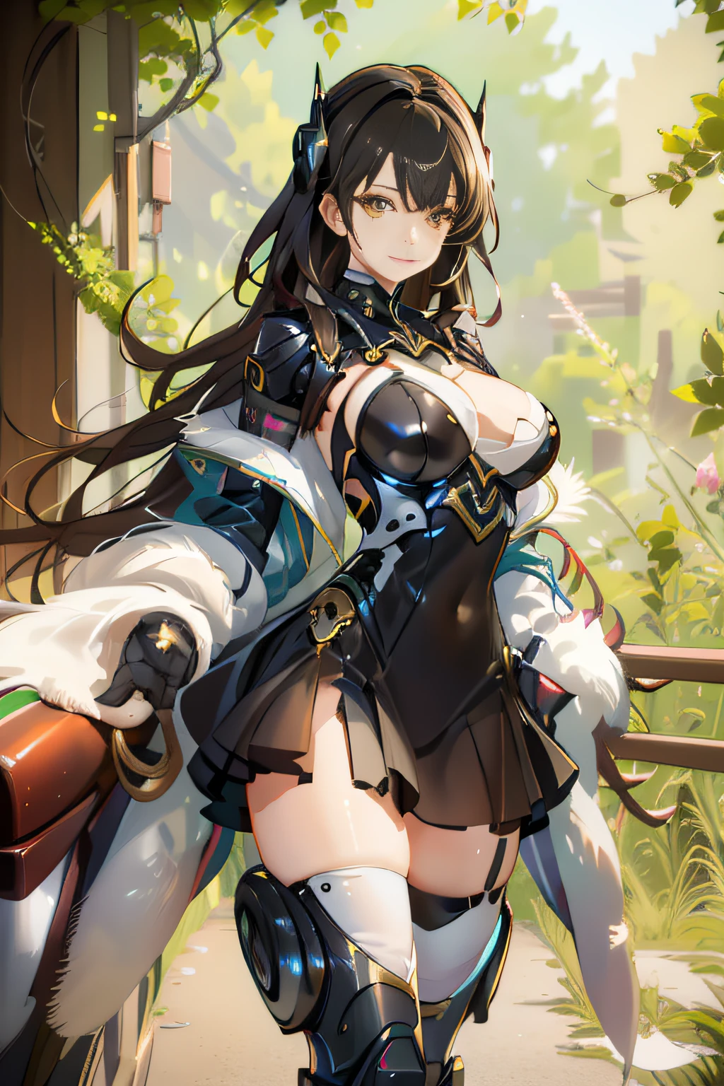 Cybernetic arm and glowing robot cyber girl,(Sheer and revealing costumes:1.3, ),(Robot Cyber Girl riding a powerful military-style motorcycle galloping through jungle:1.3), Glossy light brown and orange striped shorthair,Cute smile,Perfect round face,A cheerful smile that makes the viewer happy,Proper body proportion,masutepiece,Super high-quality output images,hight resolution,Intricate details,Very delicate and beautiful hair,photos realistic,Dreamy,Professional Lighting,realistic shadow,Solo Focus,Beautiful hands,Beautiful fingers,Detailed finger features,detailed clothes features,Detailed hair features,detailed facial features,