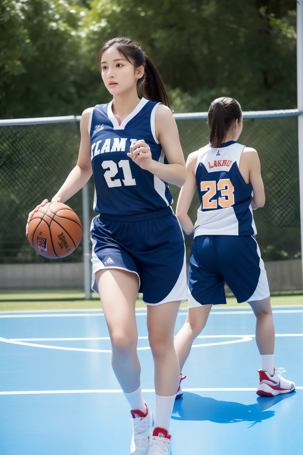 (8k, best quality, masterpiece:1.2), (realistic, photo-realistic:1.37), ultra-detailed,best quality, ultra high res, professional lighting, photon mapping, radiosity, physically-based rendering, cinematic lighting, basketball court,depth of field, sharp focus,sunbeam, good composition,(bokeh:1.2) 1girl,solo,(full body), (closed mouth),beautiful detailed eyes, pose, narrow waist,basketball uniform, black hair,messy hair,long hair floating in wind,(ulzzang-6500:1.2)
mix4, hiqcgbody