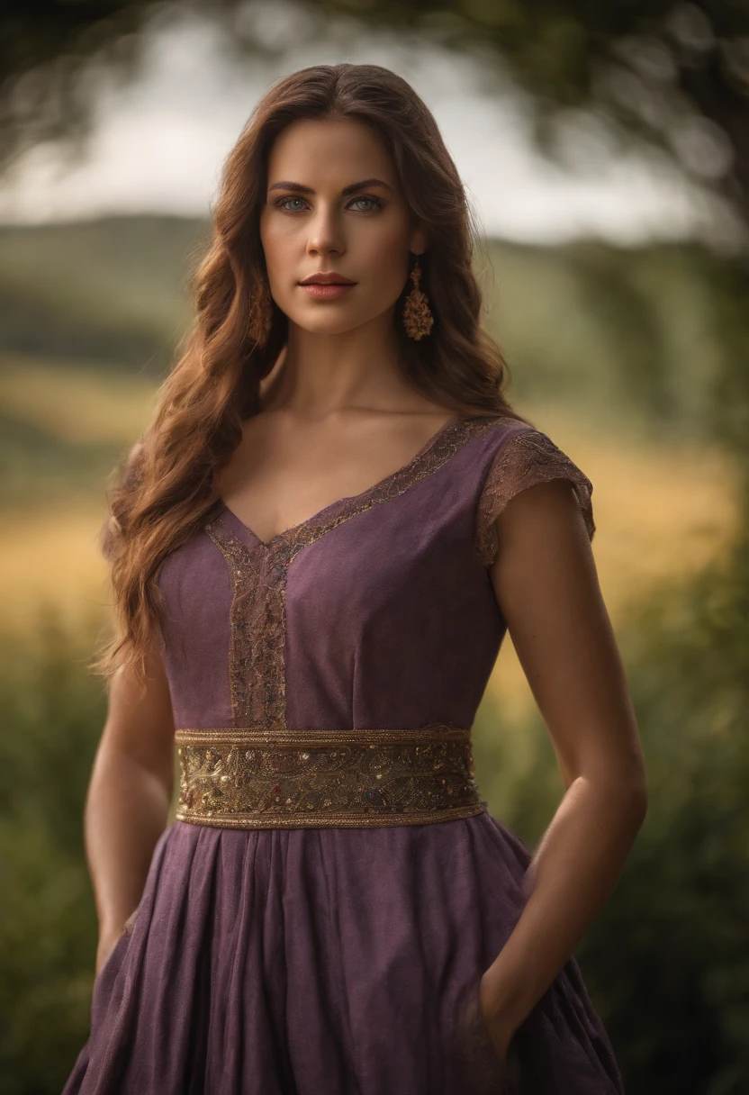 Realistic photo, a realistic photo of 30yo adult medieval woman queen wearing a purple dress, red hair, medieval castle, blue eyes, perfect nose, round face, straight eyebrow, (1girl), (extremely detailed CG unity 8k wallpaper), photo of the most beautiful artwork in the world, professional majestic, (big-breasted:1.5) (photography by Steve McCurry), 8k uhd, dslr, soft lighting, high quality, film grain, Fujifilm XT3 sharp focus, f 5.6, High Detail, Sharp focus, dramatic, (looking at viewer:1.2), (detailed pupils:1.3), (natural light), full body.