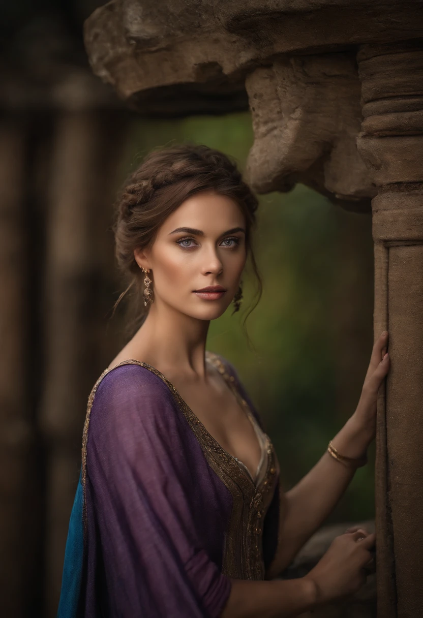 Realistic photo, a realistic photo of 30yo adult medieval woman queen wearing a purple dress, red hair, medieval castle, blue eyes, perfect nose, round face, straight eyebrow, (1girl), (extremely detailed CG unity 8k wallpaper), photo of the most beautiful artwork in the world, professional majestic, (big-breasted:1.5) (photography by Steve McCurry), 8k uhd, dslr, soft lighting, high quality, film grain, Fujifilm XT3 sharp focus, f 5.6, High Detail, Sharp focus, dramatic, (looking at viewer:1.2), (detailed pupils:1.3), (natural light), full body.