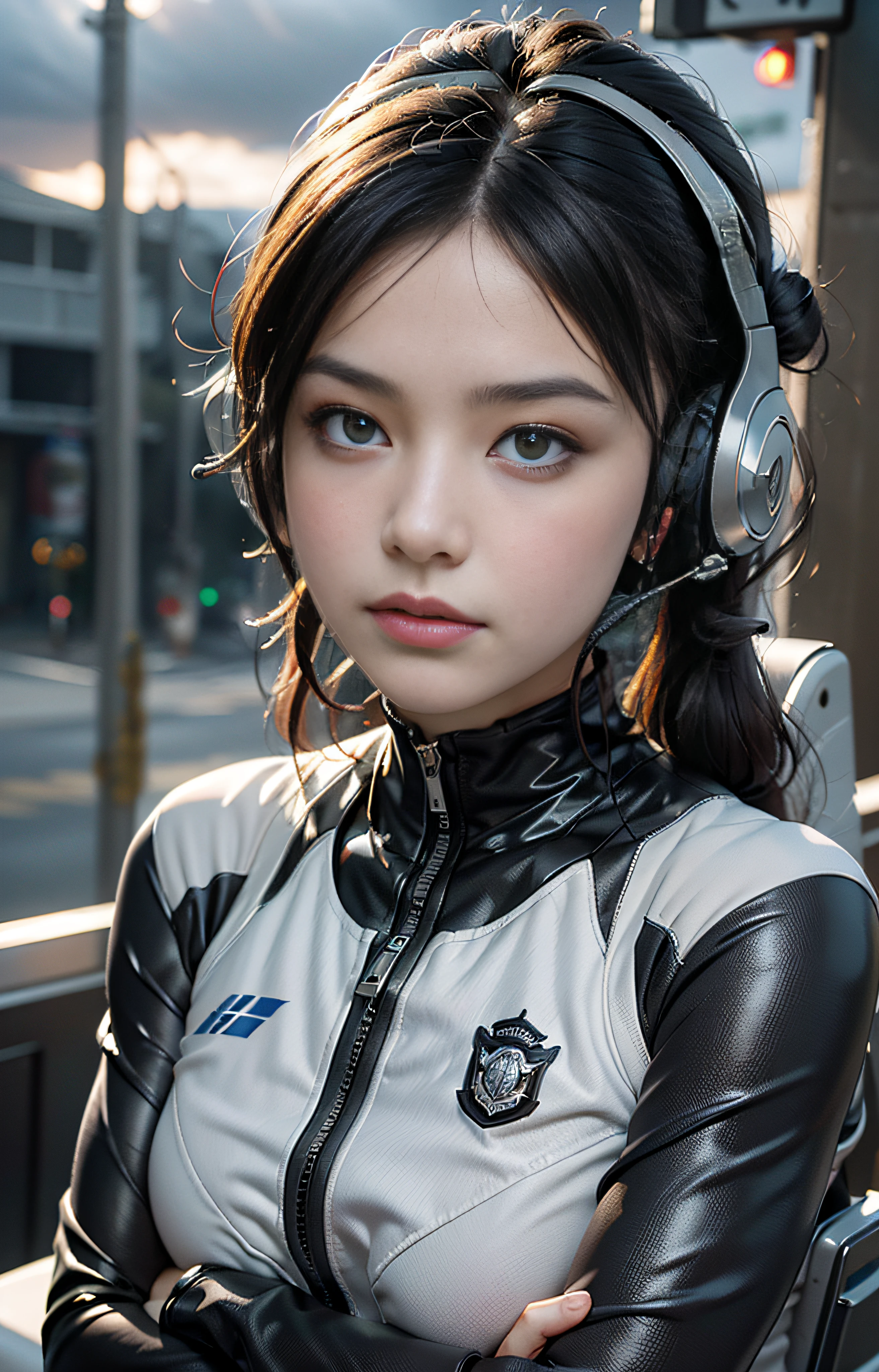 ((Highest quality:1.2, 8K, masterpiece: 1.3)), (beauty, big: 1.2, Slim abs: 1.2), (realistic:1.2),((Beautiful face:1.2)),( Highly detailed lips, Detailed eyes, double eyelid),((Upper Body)), ((Wearing a plug suit:1.6)), 1 female, Short bob woman, One mole on the right breast
