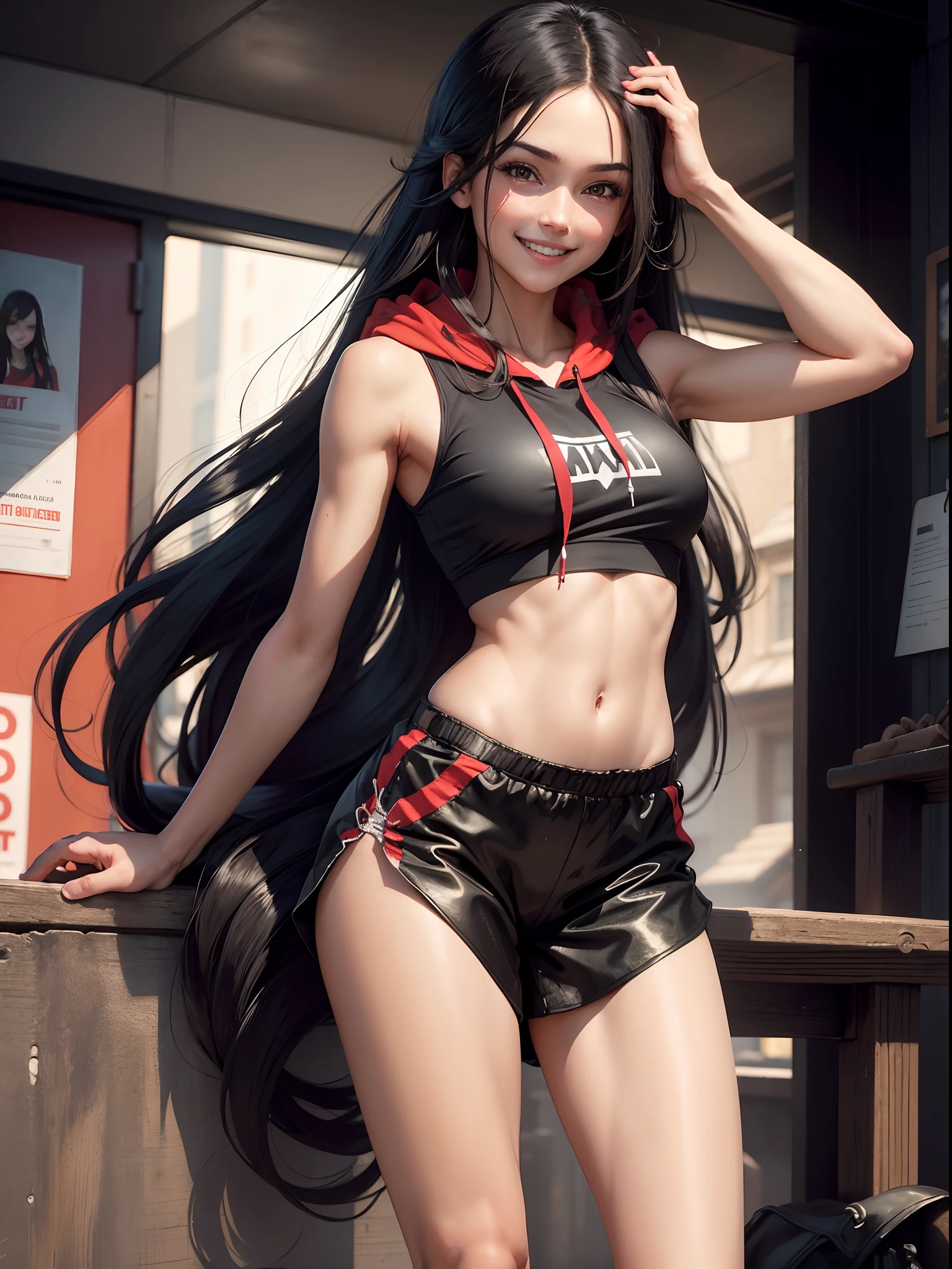 1 hot girl, dark skin, black eyes, ahegao, african, Twin tails, school girl, young teen, small breasts, navel, exposing clothes, cheerleader, hand behind head, tight body, big lips, skirt up, eyes closed