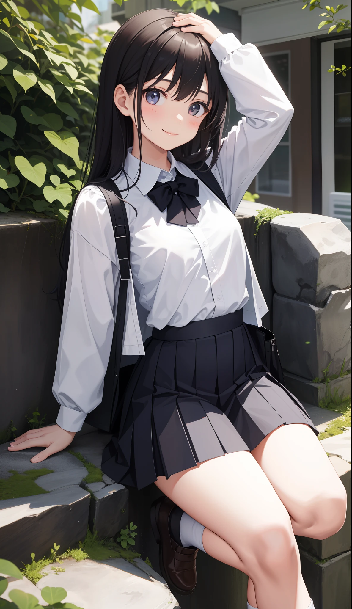 1girl in、AS-Adult、A smile、The shirt、skirt by the、(small tits)、Upper body portrait、