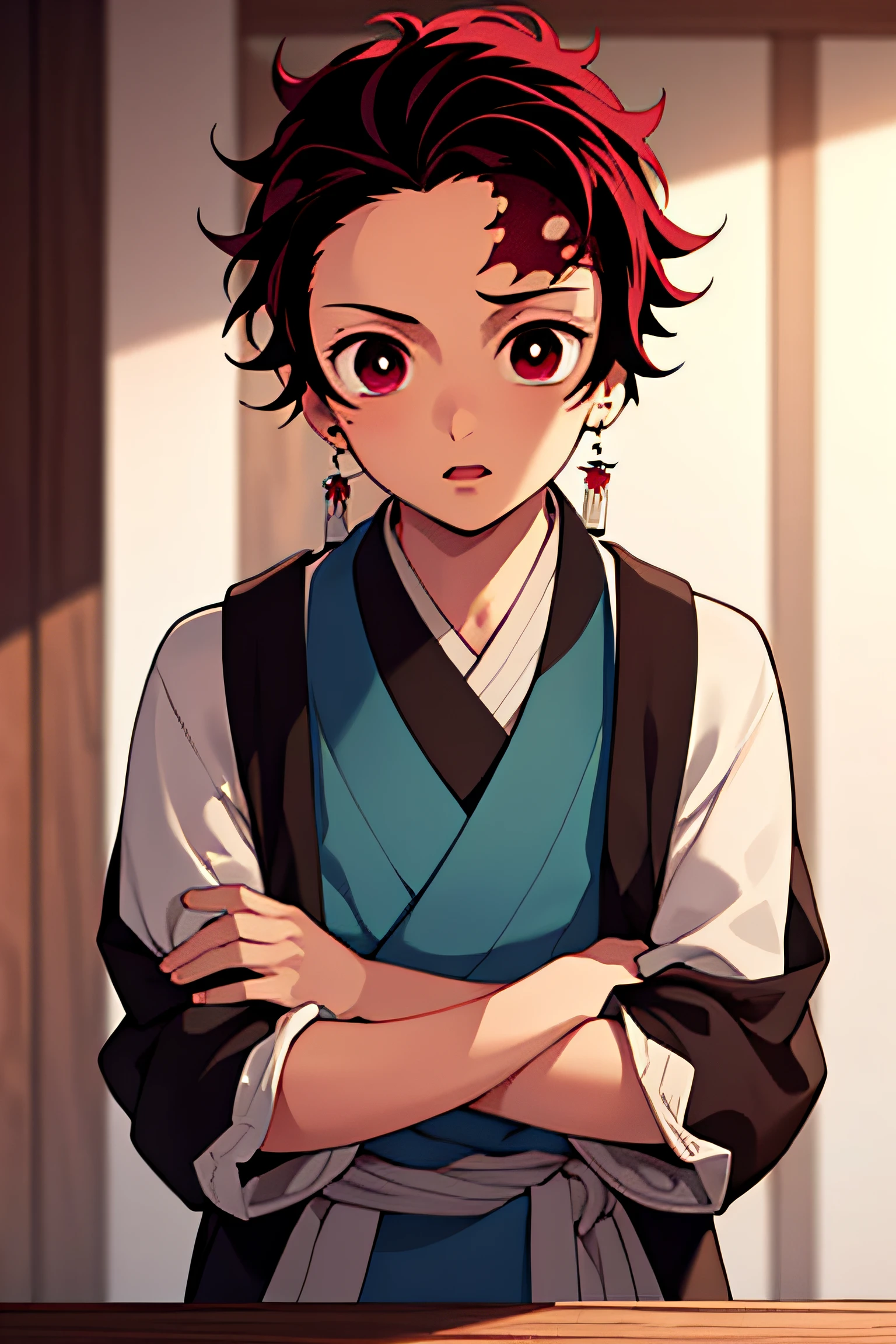 masterpiece, best quality, high quality, 1boy, solo, male focus, looking at viewer, upper body, kamado_tanjirou,