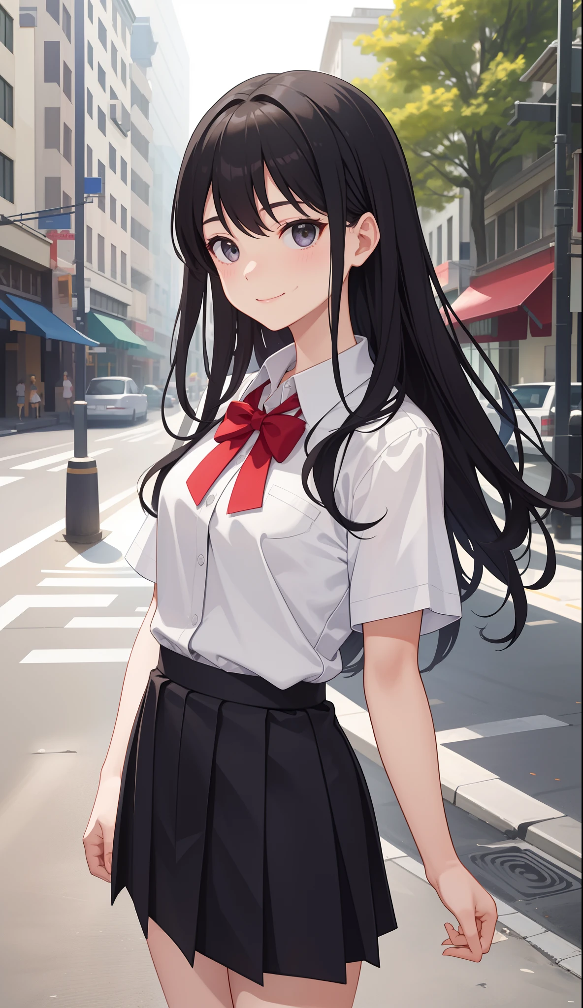 1girl in、AS-Adult、A smile、The shirt、skirt by the、(small tits)、Upper body portrait、