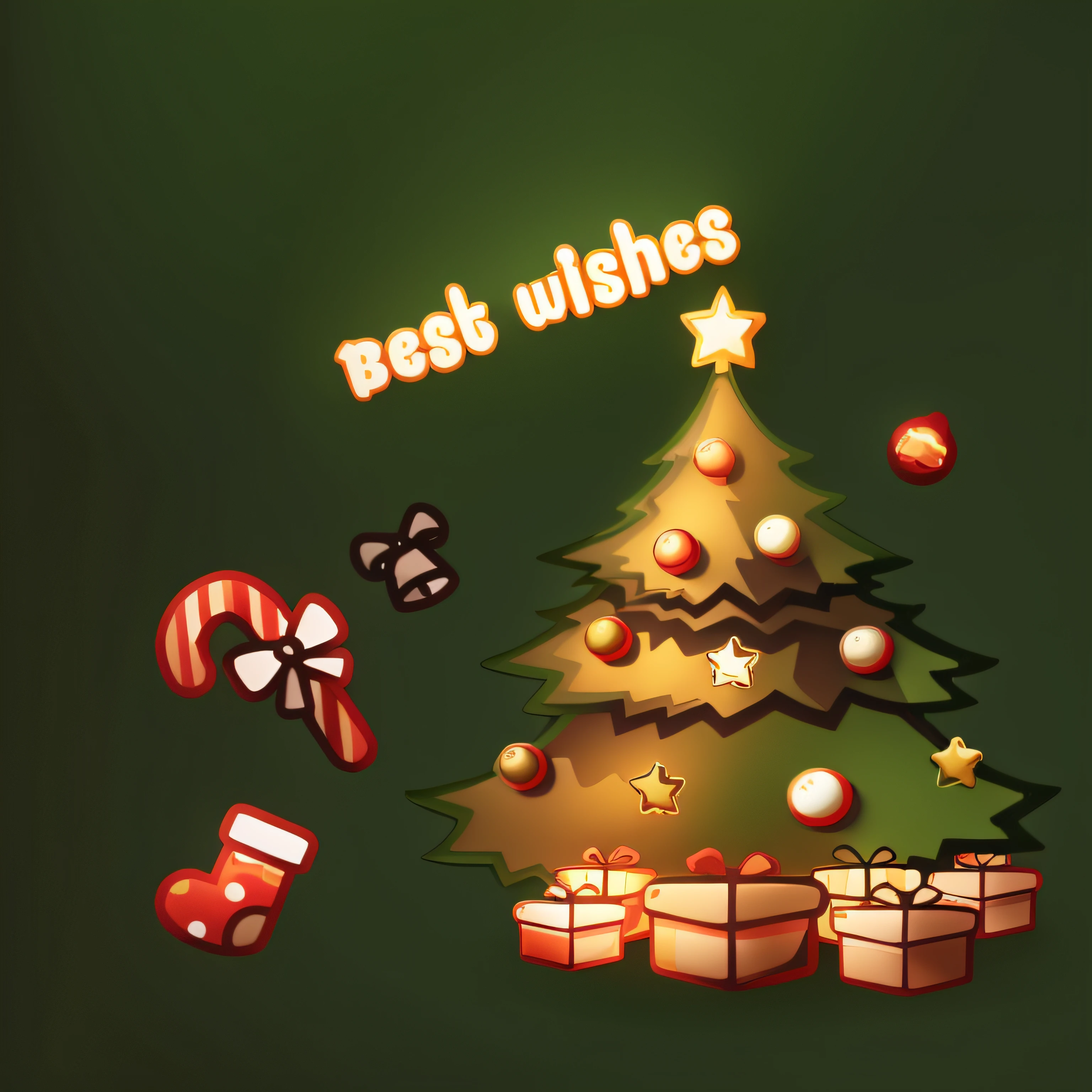 Christmas tree,Green Christmas tree,candy cane,bell,box,Multiple gift boxes。Colorful gift box,Ball decoration,Star decoration