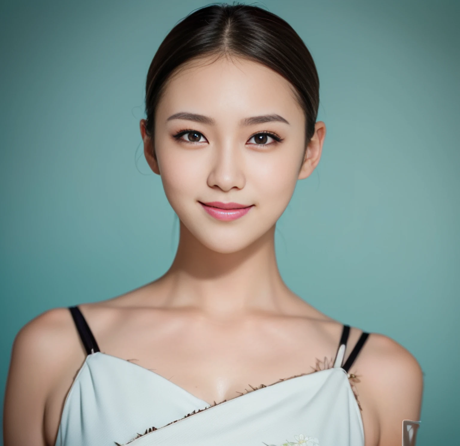 (top-quality、hight resolution、1girl in、Entire upper body、Body front、whole head、closes mouth、lighting on the face、Smooth shading of the face)Raw photo、Glossy hair、elegent、shinny skin、Brown hair、black eyes、Sharp eyes、lofty nose、Natural makeup、japanes、A detailed eye、japanes、Bright photo、Studio Lighting、portlate、Urban background、simple background、Background bokeh