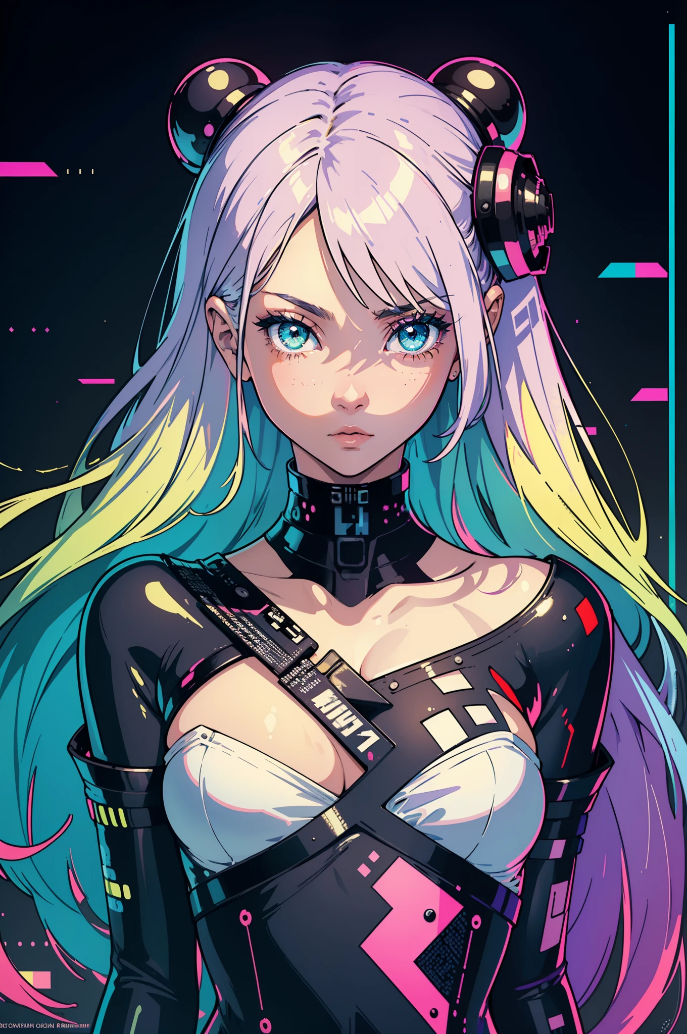 (masterpiece, top quality, best quality, official art, beautiful and aesthetic:1.2), (1girl:1.3), extreme detailed,colorful,highest detailed, glitch art, (digital distortion), pixelated fragments, data corruption,colorful noise, visual chaos,contemporary aesthetics