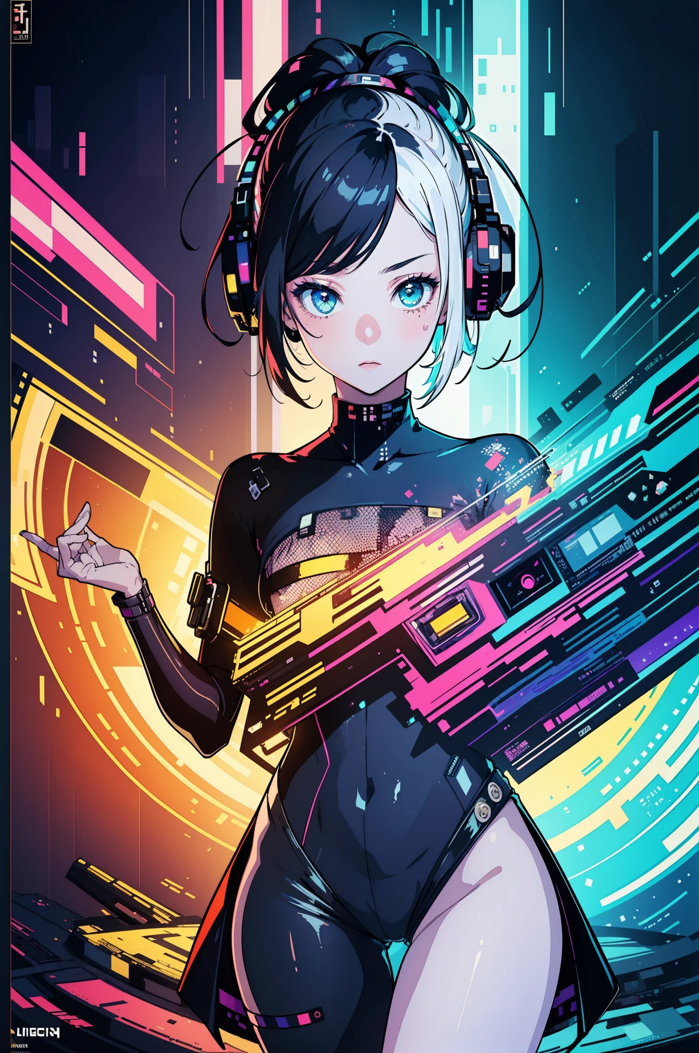 (masterpiece, top quality, best quality, official art, beautiful and aesthetic:1.2), (1girl:1.3), extreme detailed,colorful,highest detailed, glitch art, (digital distortion), pixelated fragments, data corruption,colorful noise, visual chaos,contemporary aesthetics