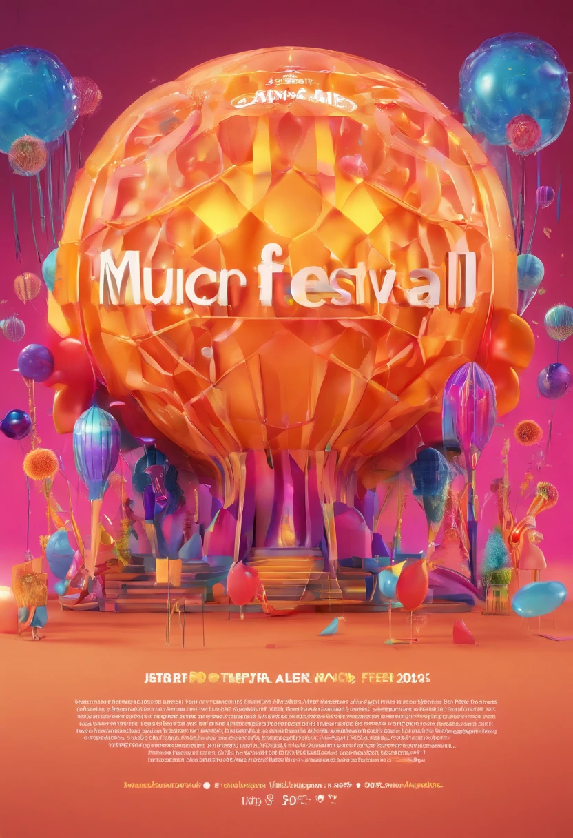 The music festival poster has an image of the artist in the center, along with the festival's lettering and logo, and a jellyfish and large bubbles.