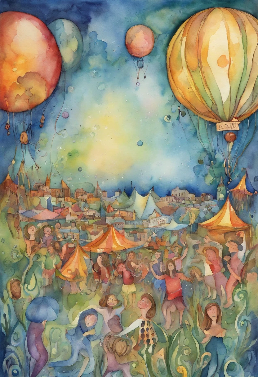 The music festival poster has an image of the artist in the center, along with the festival's lettering and logo, and a jellyfish and large bubbles.