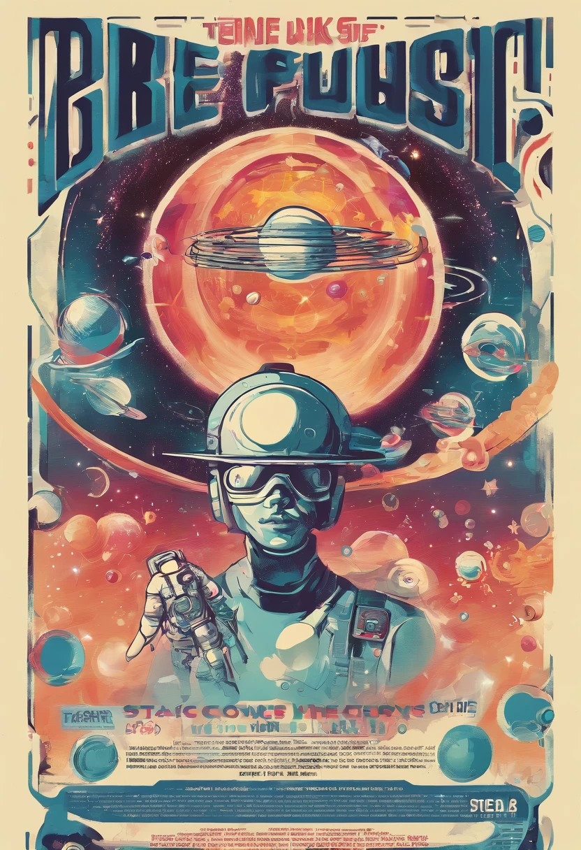 The music festival poster has an image of the artist in the center, along with the festival's lettering and logo, and a jellyfish and large bubbles.
