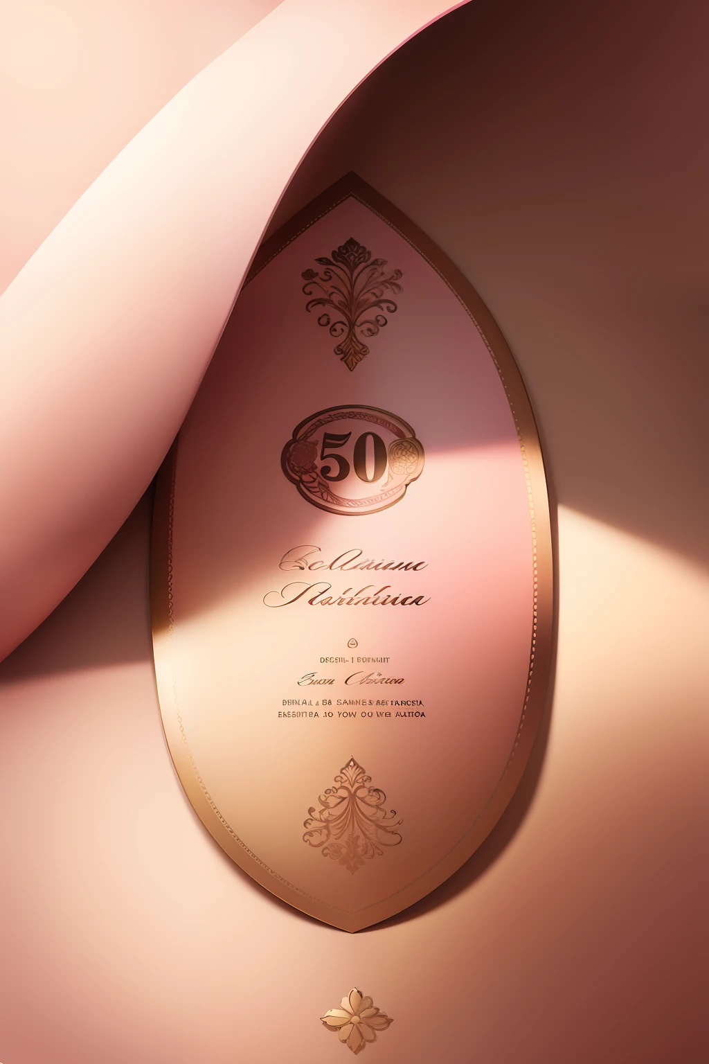 Design for a relaxed 50-year-old invitation, with pink gradient background, escrita preta e dourado