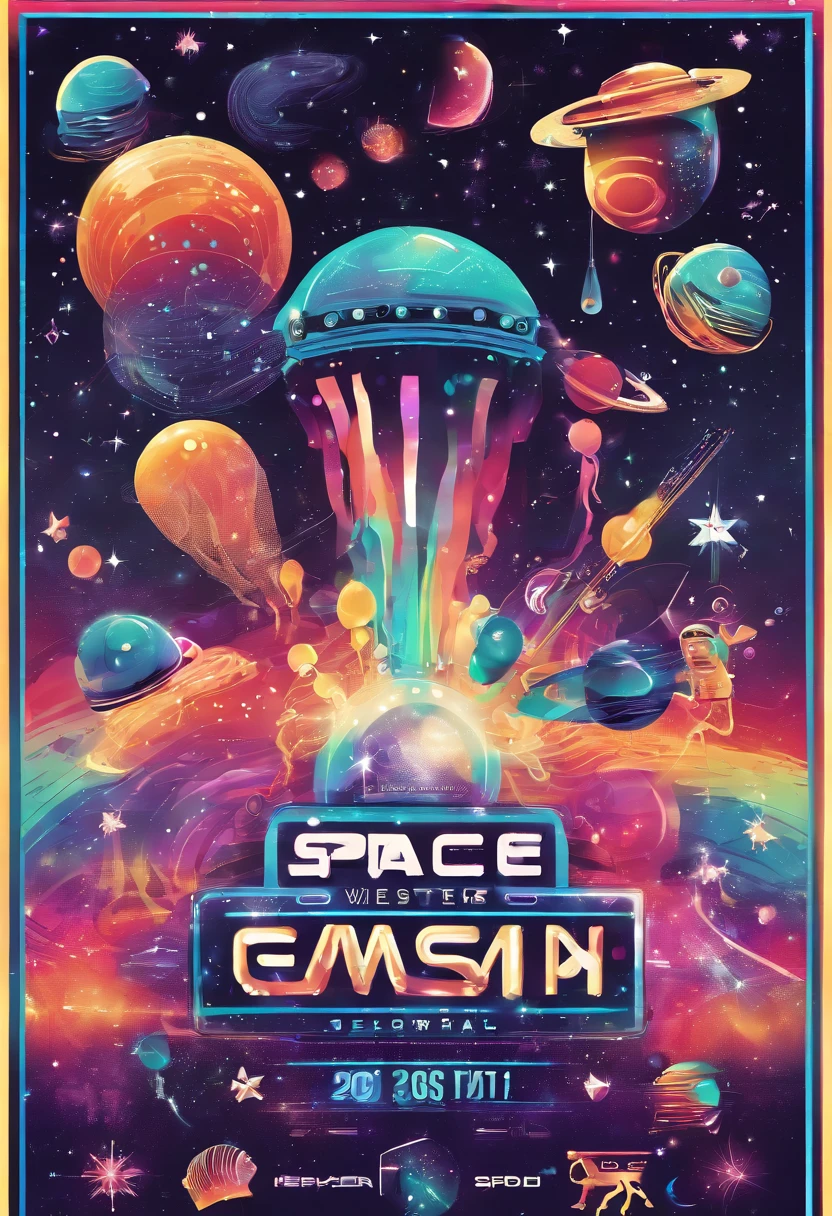 The music festival poster ,Bold letters and event logo, jellyfish and large bubbles.