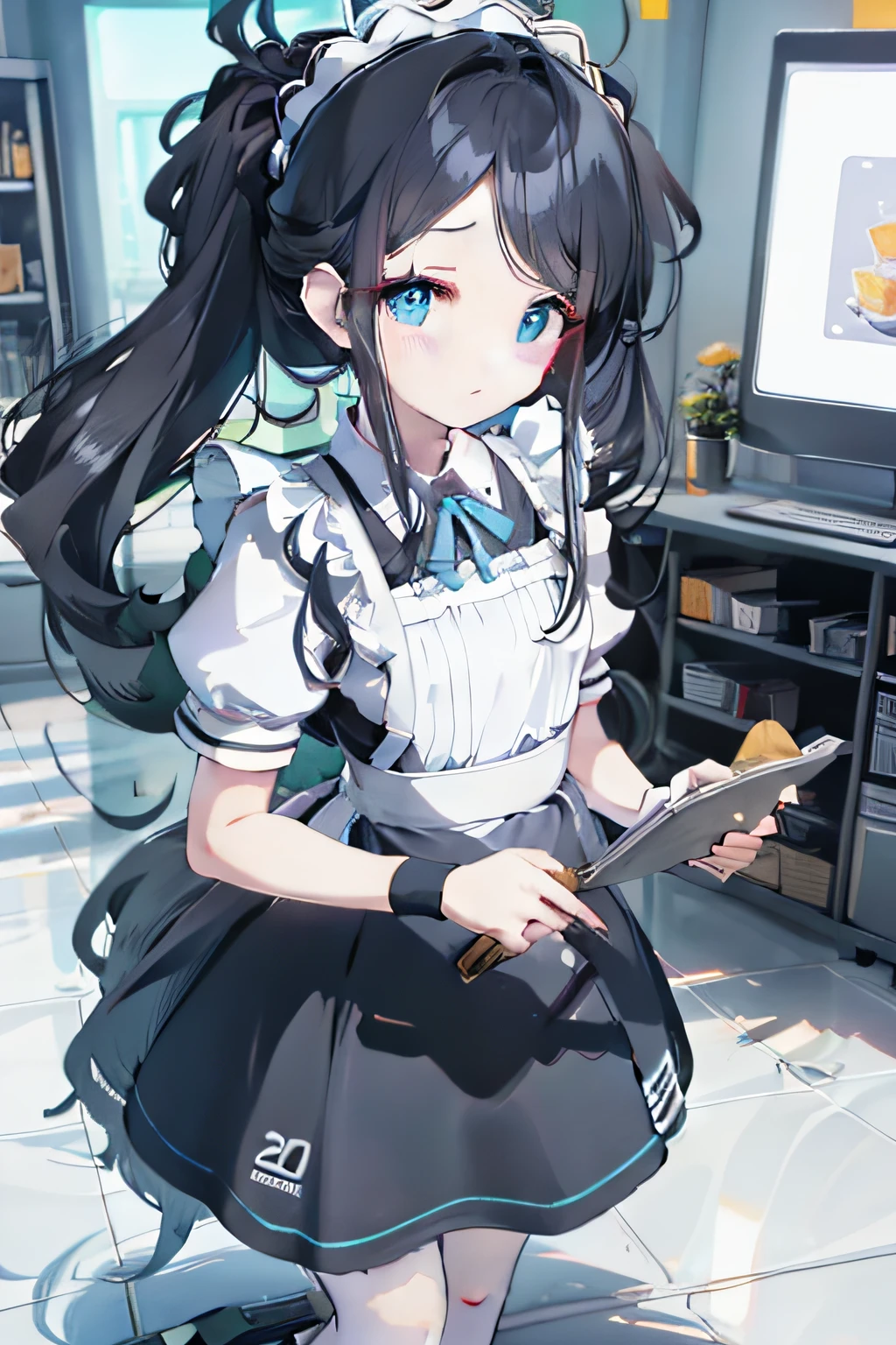 maid clothes、Cute omelet rice、Office Desk、kawaii、Delicate digital art、Cute