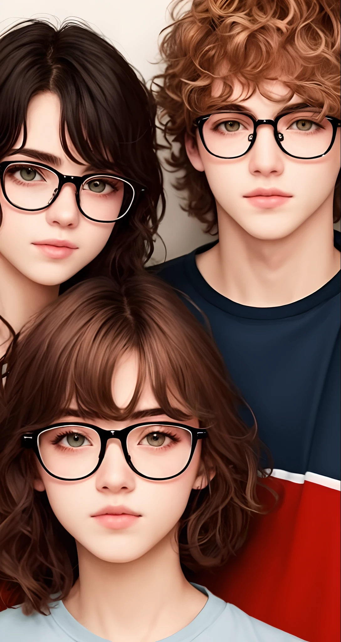 Crie uma imagem de um casal de adolescente de 18 anos, ela loira cabelo quase dourado, he a boy with glasses and unruly hair