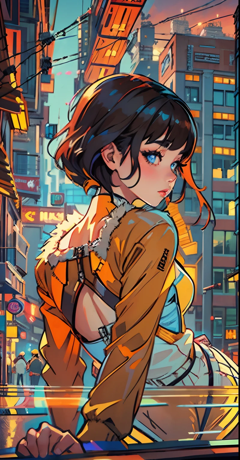 Korean Woman, hyper-detailing, Warm tones, intriciate detail, Volumetric, ilya kuvshinov(Iliya Kuvshinov)Works of, brilliant eyes, dvArchModern, 85mm, F1.8, Portrait of, Realistis, A hyper-realistic, orange, Ultra-detailed, intrikate, Dramatic, Sunset Lights, eyeshadows, Wide dynamic range, Epic View