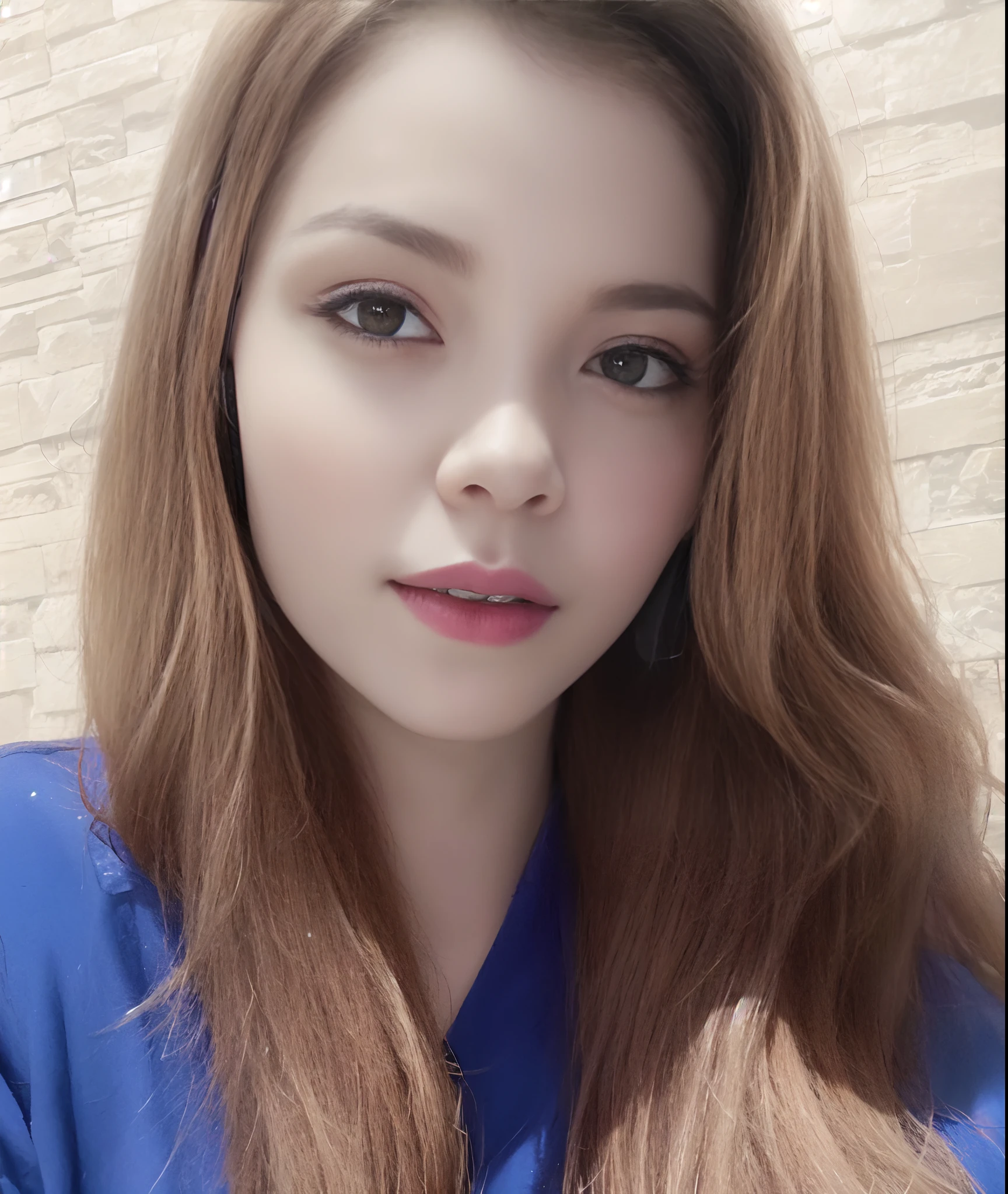 there is a young woman with long hair and a blue shirt she is wearing a headphone , wearing a headphone, shot on 4k, head centered portrait, 7 0mm portrait, redhaired young woman, 4k asymmetrical portrait, portrait and the young woman at the right 4k, she is wearing a headset, landscape, behind a window, perfectly centered portrait