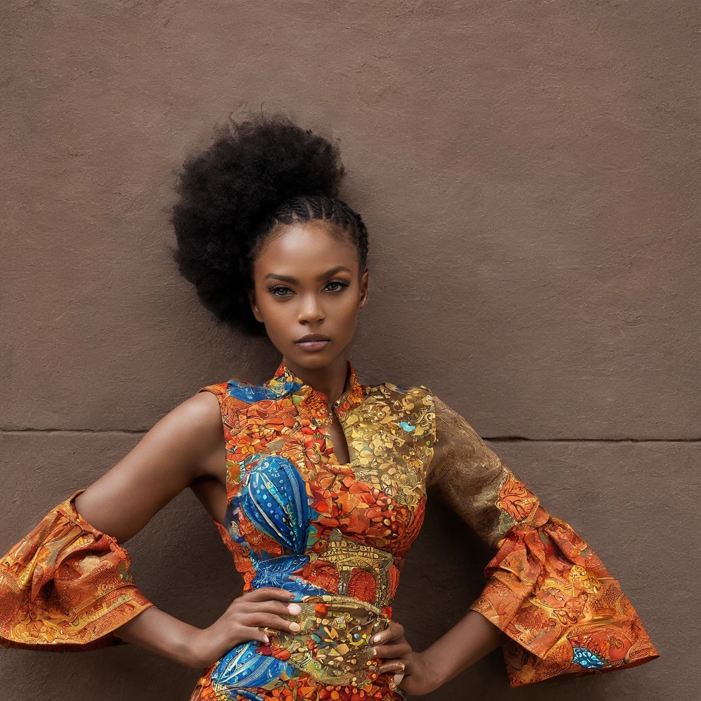 Capture the essence of Ankara fabric's cultural vibrancy and innovative fashion in a professional photograph designed for young adults. Utilize the exceptional capabilities of a Canon EOS 50D camera to document every intricate detail with unparalleled clarity. The backdrop should resonate with contemporary aesthetics, reflecting the dynamism of today's youth culture. Envision confident young models wearing the novel Ankara-infused clothing, strolling through an urban setting that juxtaposes tradition and modernity. Your photograph should encapsulate the spirit of this fusion, perfect for sharing as an Instagram update that celebrates the harmony between heritage and the latest trends
