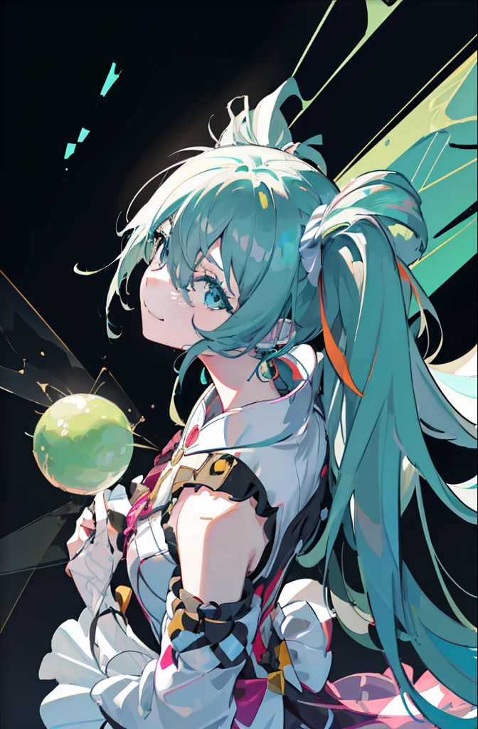 miku hatsune(Top image quality),(The work of the master),(ultra-detailliert),(Detailed depiction of the eyes:1.0),(lensflare:1.0),(Cinematic poster:1.0),(Tarot Border:1.0),Character Center,(a closeup:1.0),(negative space:0.8),(negative space:1.6),(独奏),(a colorful{the wind|water magic|inky|crystalline|icy|firey|loimu|Lightning|netting|boulders|Grit|Particle|brilliance|Bloods}:1.0),(Many colorful{Soap bubbles|​​clouds|thorn|spikes|vine|electric current|spirals|The halo|cube|octahedron}:1.0),(Planktonic{reddish|verdant|Green grass|Eau|Viola|yellow|A black|blanche|greys|pink there|an orange|lime} {bow ribbon|Particle|edg|The drops|Snowflake|softball}:1.0),({crystalline|icy|firey|loimu|the wind|Eau|planet earth|stony|spaces|musical|sonic|swirls} {Magic}:1.0), ({Ray traching,Glowering|Mottled sunbeams,llight rays,Caustics|mistic,eery|Carefree,pastels}:1.2), ({Colorful|Irridescent color|multi colored}:1.0),(beautiful detailed brilliance:1.0),({Slouched|back-view|tilted to the side|}:1.2),{ (A smile:1.0)|(a smirk:1.0)|(grim facial expression:1.0)},({Has a small|Has a small||s lips、Eye lashes}:1.0),{grinning evily|:1.2},({Eyelashes|eyeshadows||}),{Close one eye|||},({Red|Green|Blue|aqua|Purple|yellow|Black|white|greys|orange|lime} hair:1.4 ),({Short|long} ),({frombelow|From  above|From Side|from the rear|front viewer}:1.3),(aureola:1.3),(tilt of the head:1.0),(dynamicposes:1.1),(Asymmetrical hair:1.2),({reddish|verdant|Green grass|Eau|Viola|yellow|A black|blanche|greys|pink there|an orange|lime} {|doress|outfits}:1.0),({Formal|Military|tech wear|Urban style|casual,dressed casually|Fantasy,magician|Sauvage,tribal|scientific fiction,Futuristic,Watches,time,}),({plaid skirts|layered skirts|Puffy dress|tights|trouser|shortpants}),({reddish|verdant|Green grass|Eau|Viola|yellow|A black|blanche|greys|pink there|an orange|lime} {The eye|The eye|collofull eyes}:1.4),{(brow:1.5),asymmetrical bangs|oblique bangs|hair between eye|bluntbangs|swept bangs},{Blindfold|Twin-tailed|||