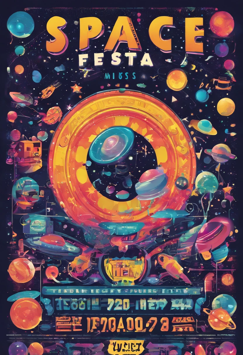 The music festival poster , name festival is Teenage fun3, Bold letters and event logo, jellyfish and big bubbles, Six musicians in the center of the picture