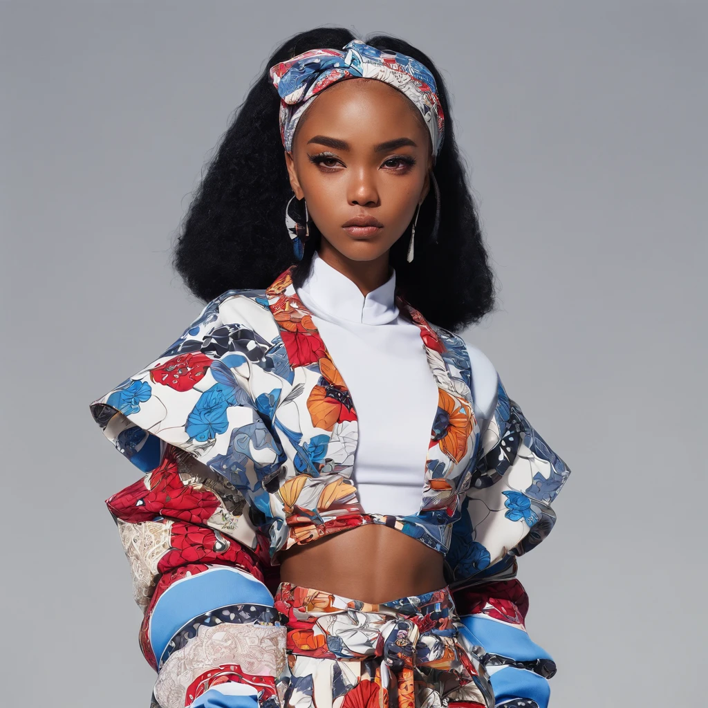 Anime, Candid photography, Blend traditional South African fashion elements with modern streetwear,ankara patterns creating a unique novel style that resonates with chubby Gen Z's eclectic style, breathtaking image, shot on canon Eos 50d then animated by studio Ghibli, anime